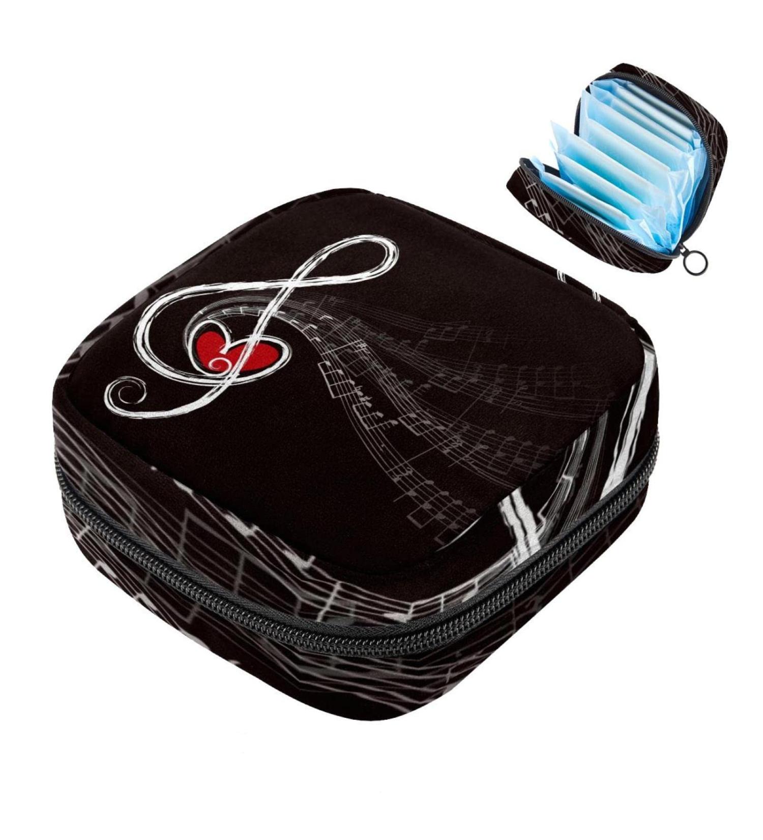 Menstrual Bag with Zipper - Stylish Napkin & Tampon Collection Bag for Women & Girls (Music Note Love Heart) - International Shipping Available - Buy Online on GoSupps.com