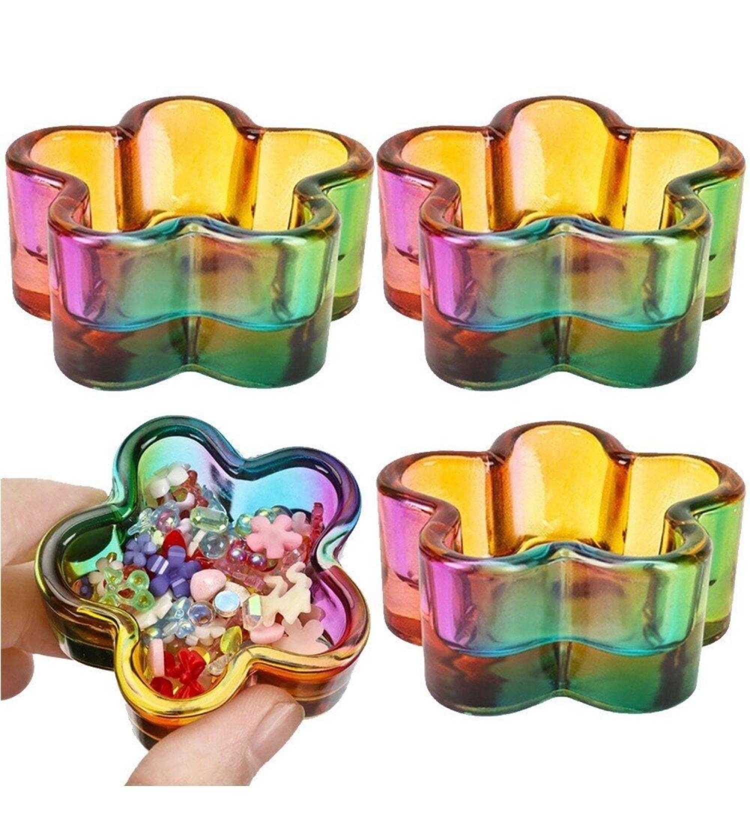 4 Pcs Crystal Flower Shape Nail Art Acrylic Liquid Powder Glass Dappen Dish Clear Glass Cup for Acrylic Nail Art Tools colorful - Buy Online on GoSupps.com