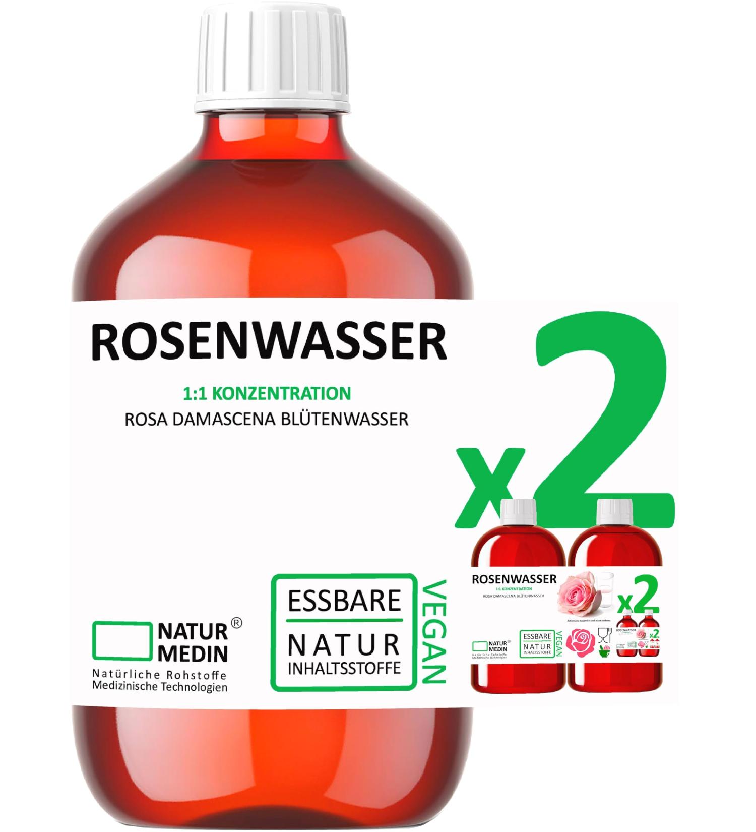 Hypoallergenic Rose Water 1 000 ml | 100% Natural Edible Skin & Hair | NATURMEDIN  - Buy Online on GoSupps.com