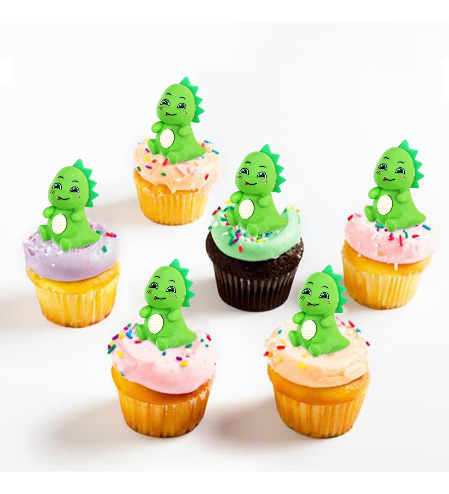 4 Pack Green Cartoon Dinosaur Cupcake Toppers - 3D Torte Decoration Picks for Baby & Birthday Parties - Buy Online on GoSupps.com