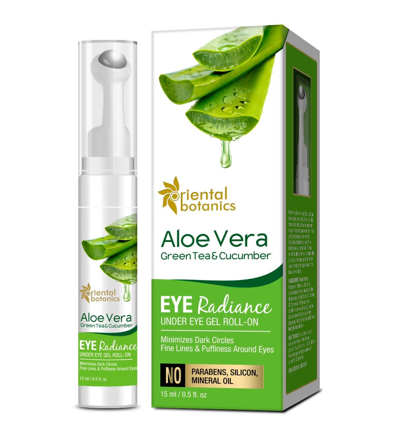 Oriental Botanics Aloe Vera Eye Cream Roller with Green Tea & Cucumber - 15ml | Reduce Dark Circles, Puffiness & Fine Lines | With Caffeine, Hyaluronic Acid & B3 - Buy Online on GoSupps.com
