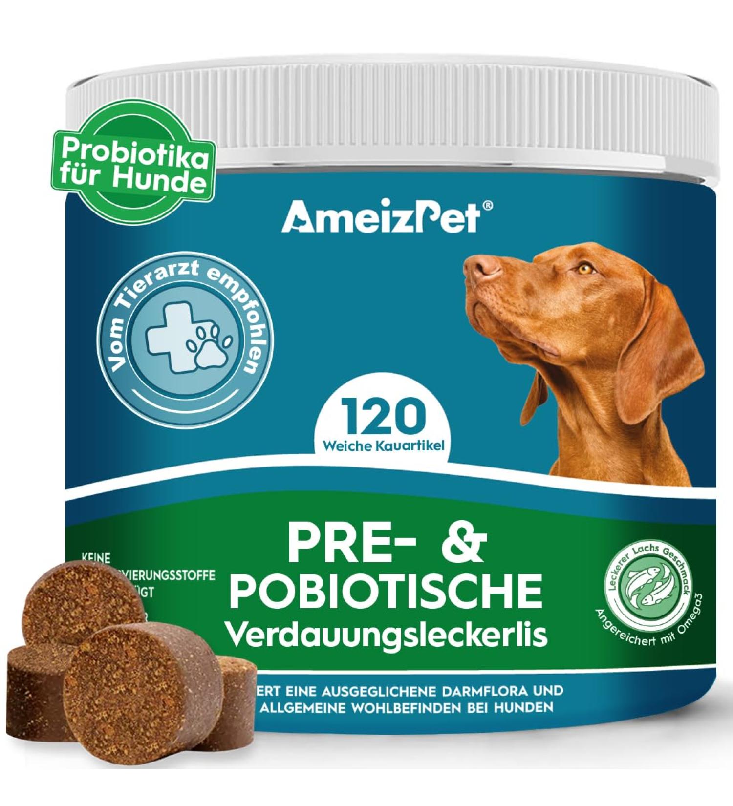 Ameizpet Soft Dog Treats with Probiotics & Prebiotics - 120 Digestive Snacks for Intestinal Health - Buy Online on GoSupps.com