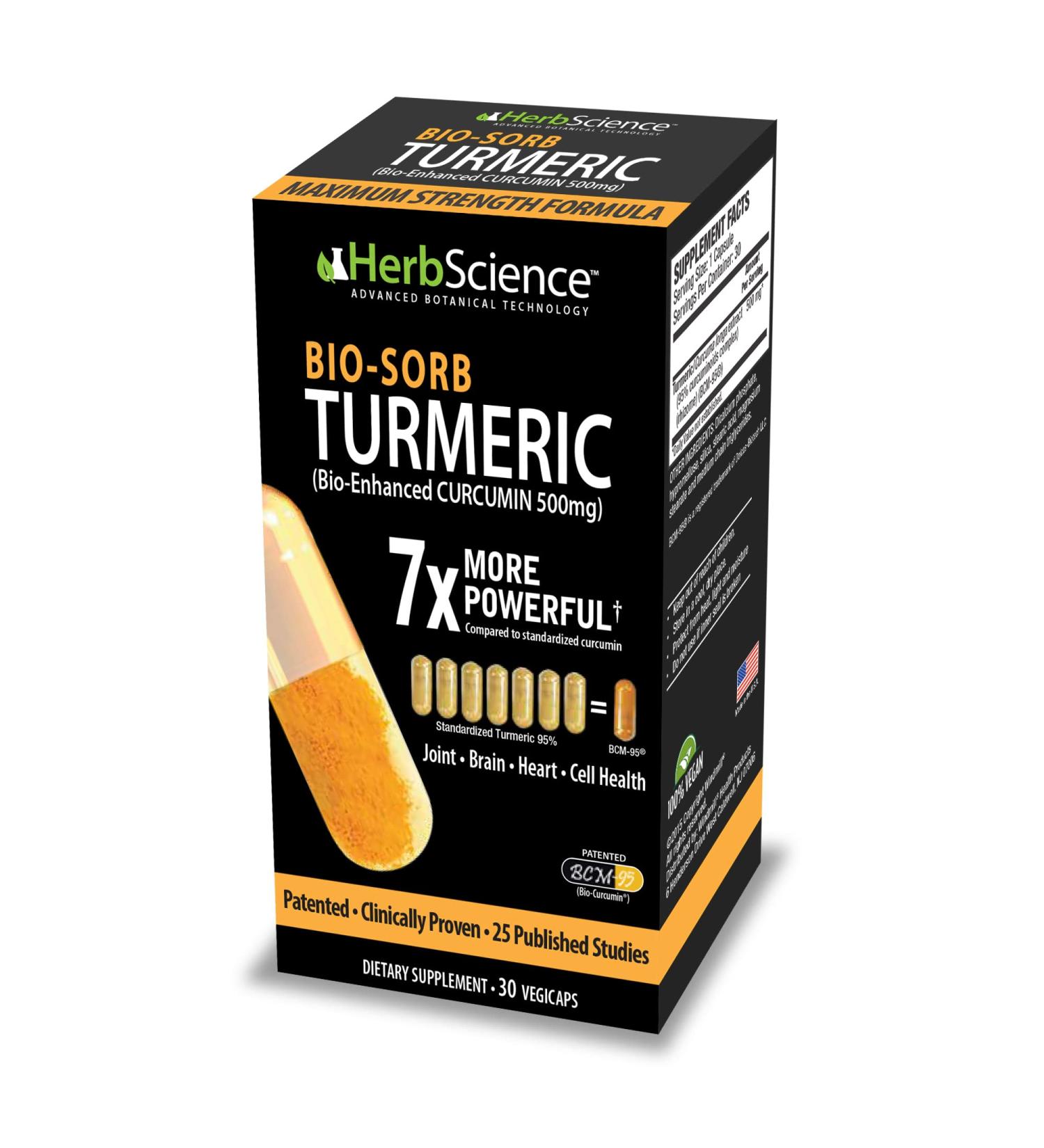 Herb Science Bio-Sorb Turmeric Bio-Enhanced Curcumin: Cardiovascular & Joint Support Supplement - 30 Servings - Buy Online on GoSupps.com