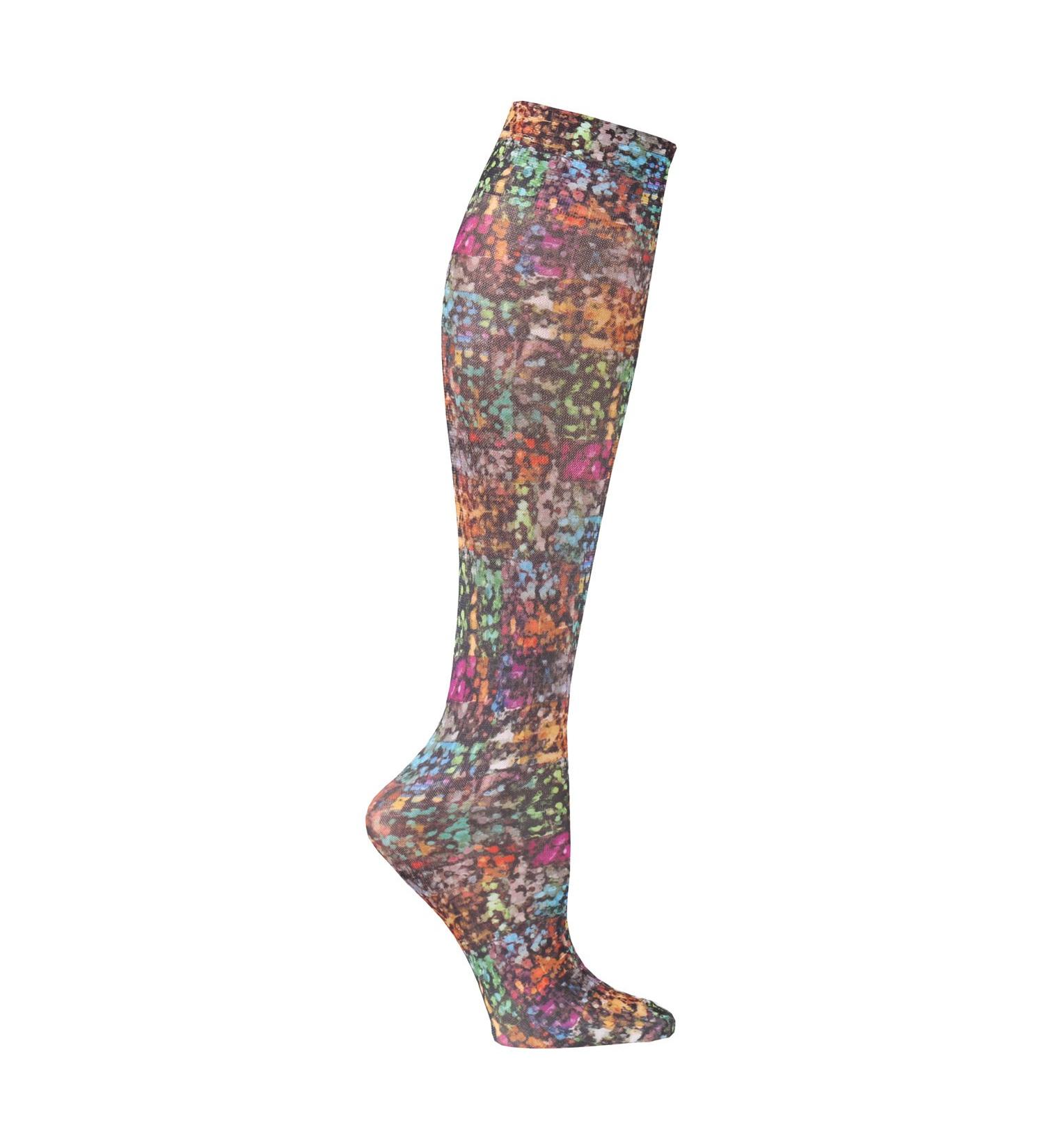 Celeste Stein Mild Compression Knee High Stockings Wide Calf - Rainbow Pixels