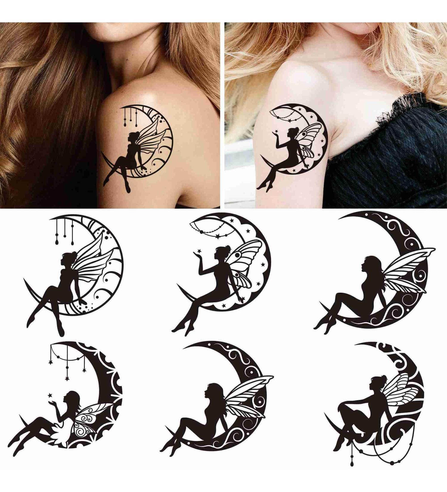Dopetattoo 6 Sheets Fairy Moon Temporary Tattoos for Women Girls 3.7x3.7 - Fake Tattoos Set - Buy Online on GoSupps.com