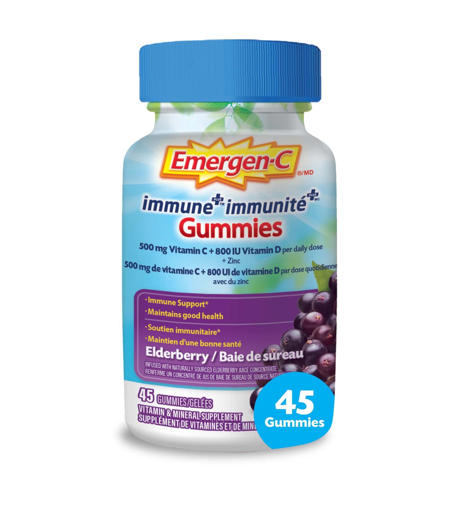Emergen-C Immune+ 500mg Vitamin C Gummies Supplement Immune System Booster Elderberry 45 Gummies Elderberry 45 count (Pack of 1) - Buy Online on GoSupps.com