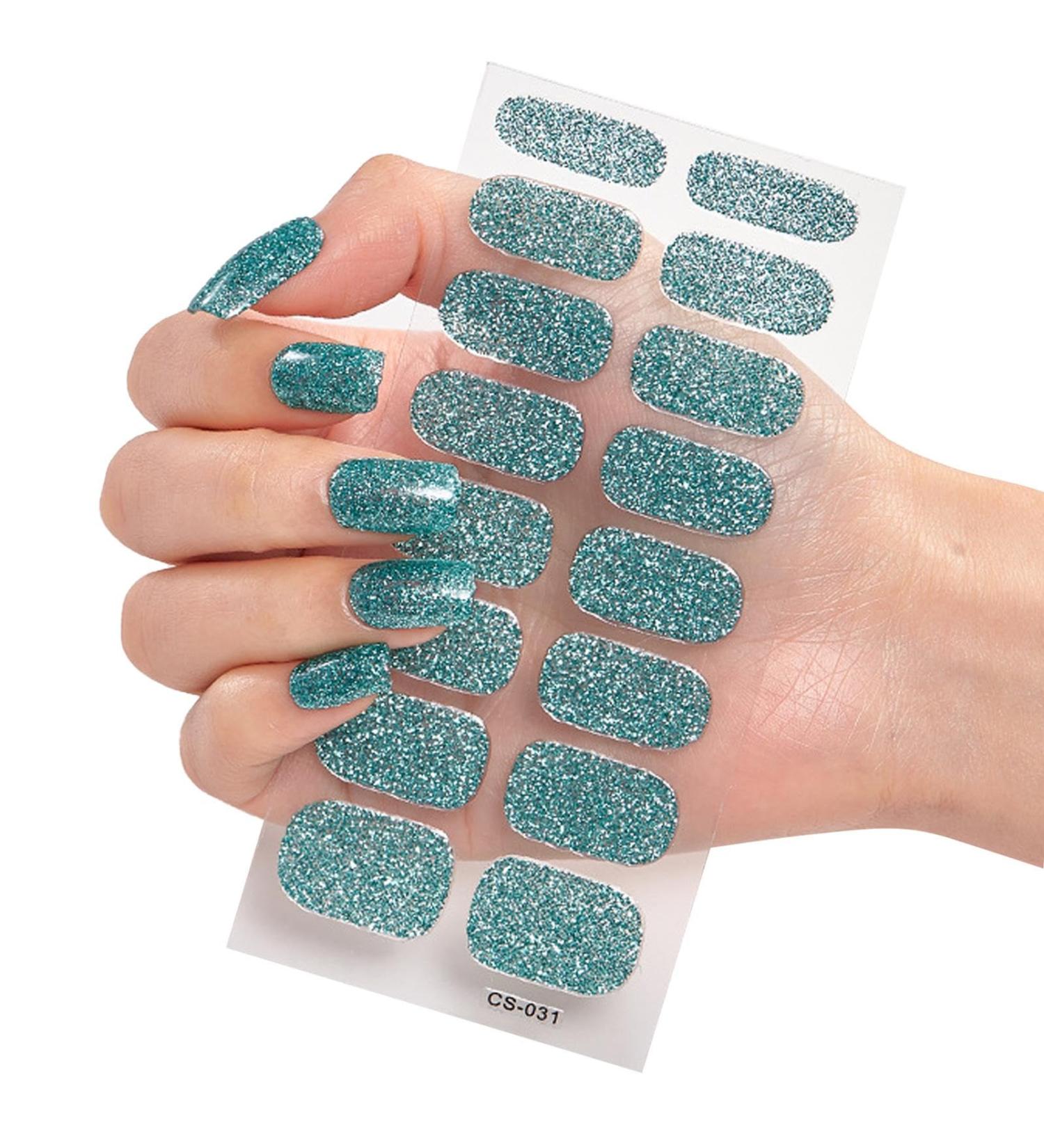 Nail Stickers Glitter Nail Wraps Polish Easy To Apply Nail Polish Stickers Semi-Cured Long Lasting Gel Nail Stickers Sets For Female Friends Women Girls CS031 - Buy Online on GoSupps.com