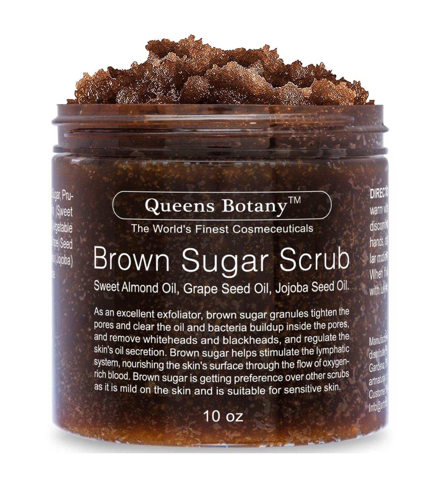 Brown Sugar Body Oil Scrub - Moisturizing Sweet Almond, Grape Seed, Jojoba Seed & Body Oils - Exfoliating Salt Scrub For Body - Win Against Aging, Stretch Marks, Acne & Dead Skin Scars- 10 oz