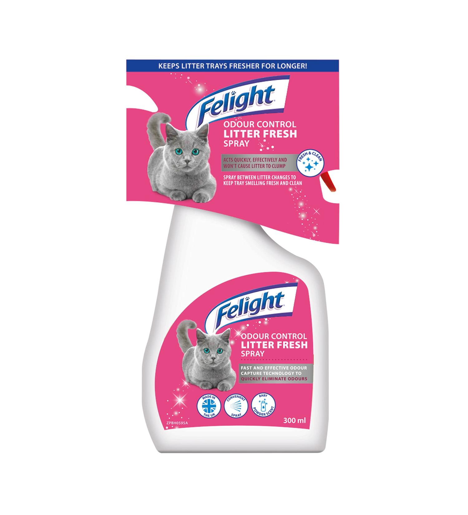 Felight Odour Control Litter Freshner Spray - Gentle Baby Powder Scent Fast and Effective Odour Elimination Clean and Hygienic Litter Trays | Made in the UK (300ml) - Buy Online on GoSupps.com
