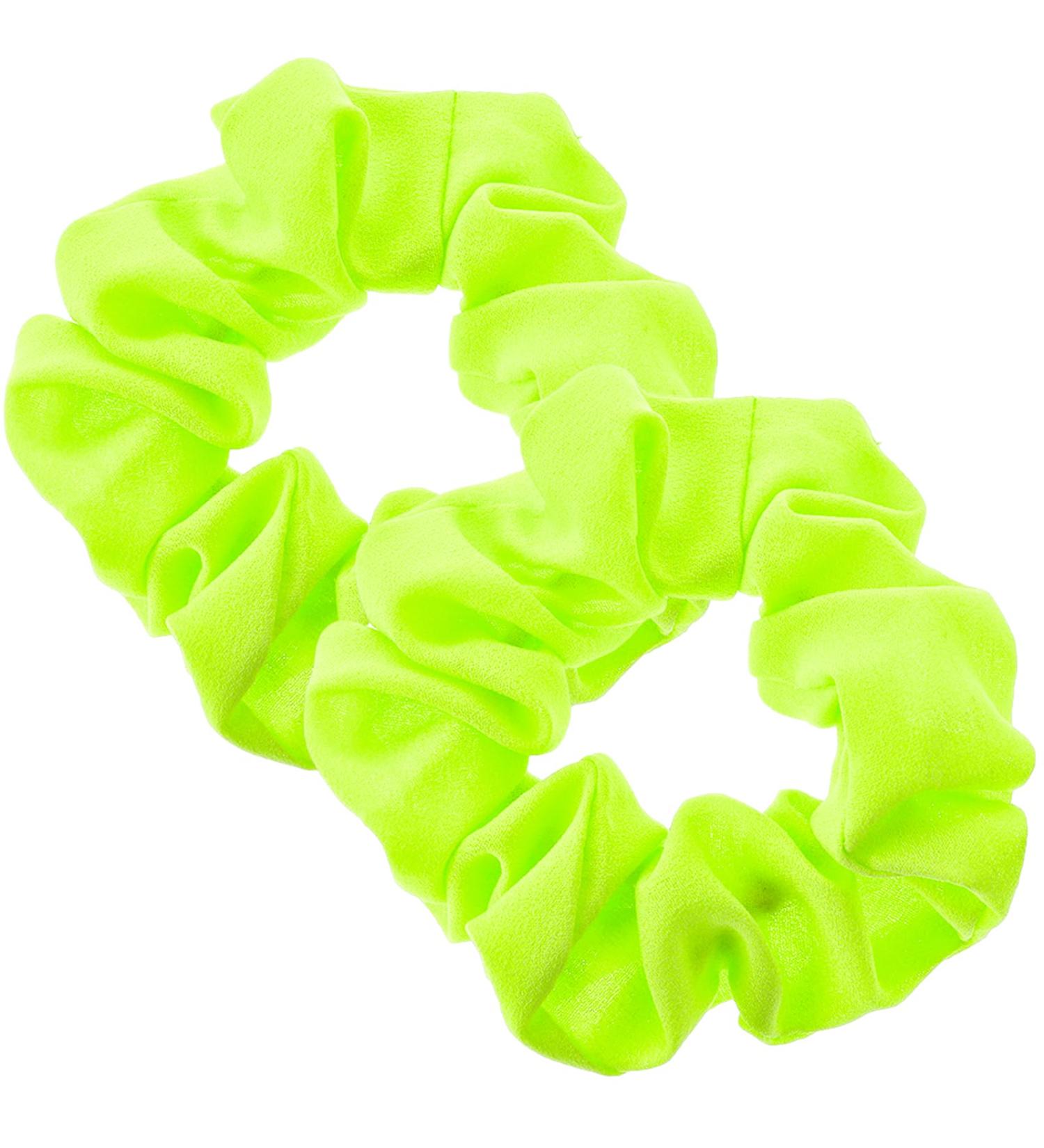 2 Pieces Neon Hair Scrunchies | Pop Yellow & Pink Satin Ties | Stylish Women's Hair Jewelry | Glitter Fluorescent Yellow - Buy Online on GoSupps.com