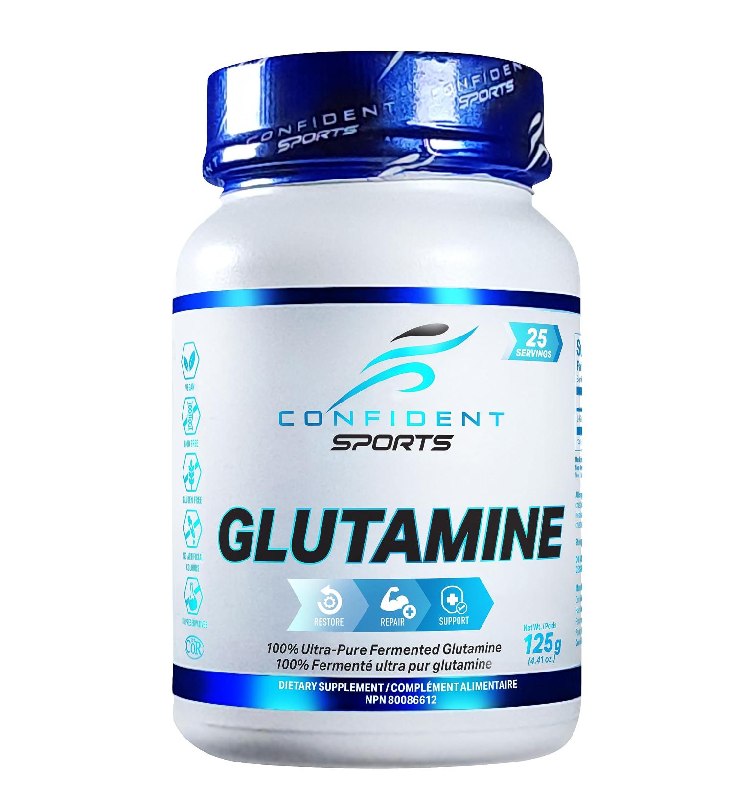 CONFIDENT SPORTS - 100% Pure Micronized Pharmaceutical Grade Glutamine Powder 125 Gram 25 Servings 25 Servings (Pack of 1) - Buy Online on GoSupps.com