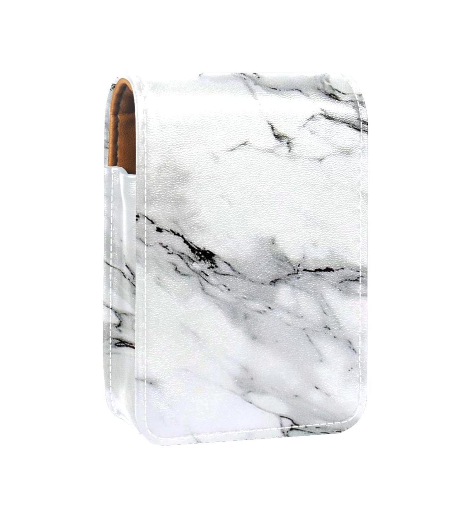 Travel Lipstick Organizer Case | Portable Makeup Bag with Mirror | Classic White Marbling - L736j9ddnu - Buy Online on GoSupps.com