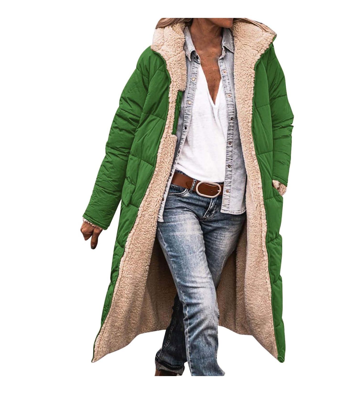 Shop Hanxiulin Oversized Plush Jacket - Warm Lined Fleece Coat for Women | Windproof Winter Hooded Jacket in Green - Buy Online on GoSupps.com