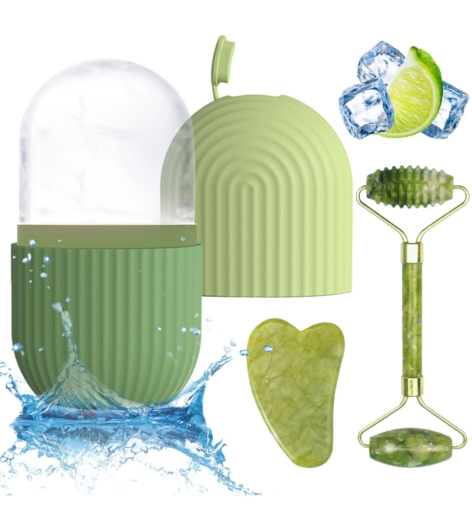 BDSHUNBF Gua Sha & Jade Roller Set - Ice Facial Roller for Skin Tightening & Eye Swelling Relief - Reusable Silicone Massager - Buy Online on GoSupps.com