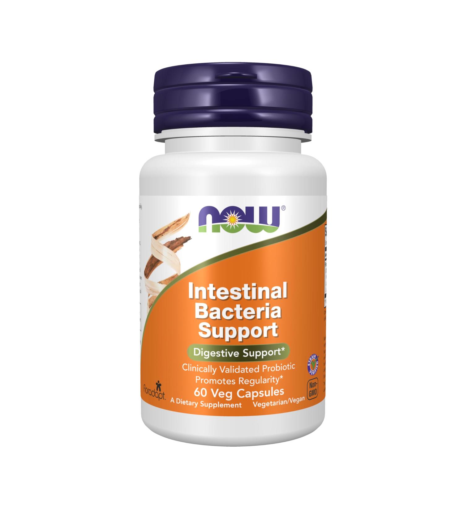Now Intestinal Bacteria Support Clinically Validated Probiotic Promotes Regularity* 60 Veg Capsules - Buy Online on GoSupps.com