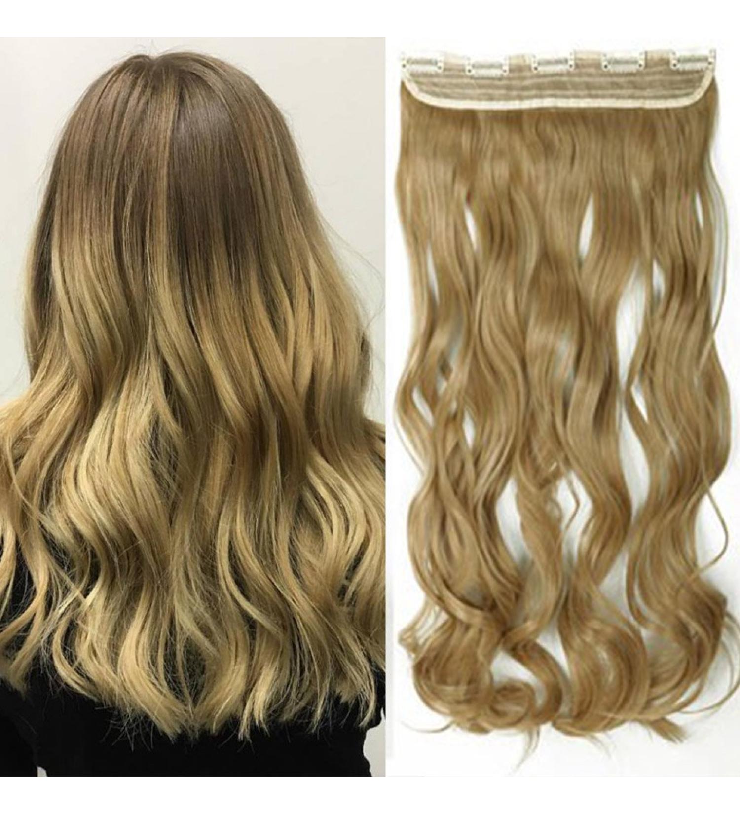 43cm Medium Blonde Clip-In Hair Extensions - 1 Weft 5 Clips Real Human Hair Wavy - 120g - Buy Online on GoSupps.com