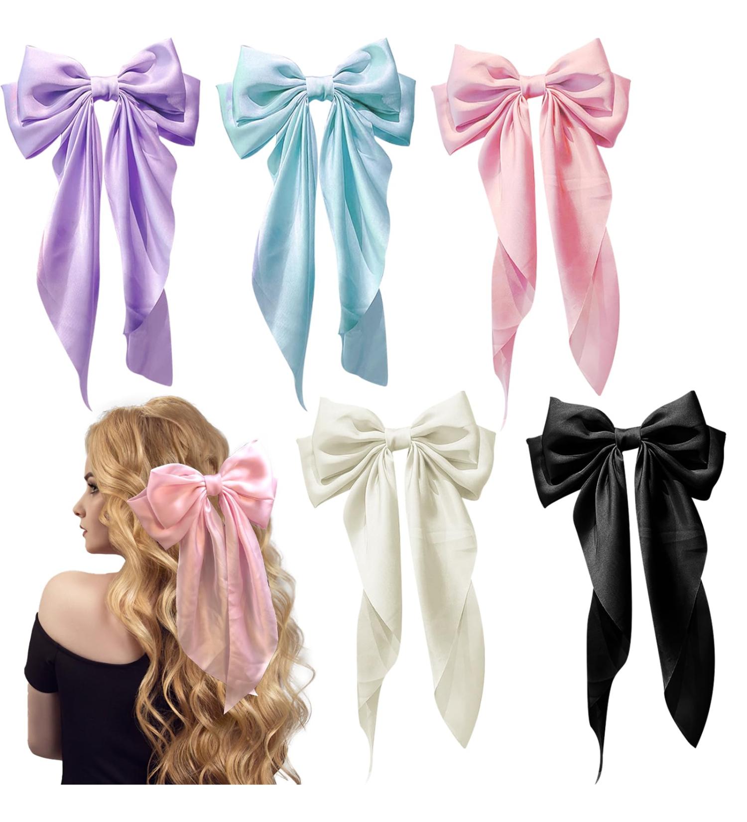 TYXHXTF 5 PCS Bow Hair Clip Hair Bows for Women Big Bowknot Hairpin French Hair Clips Solid Color Hair Barrette Clips Soft Satin Silky Hair Bows for Women Girls - Buy Online on GoSupps.com