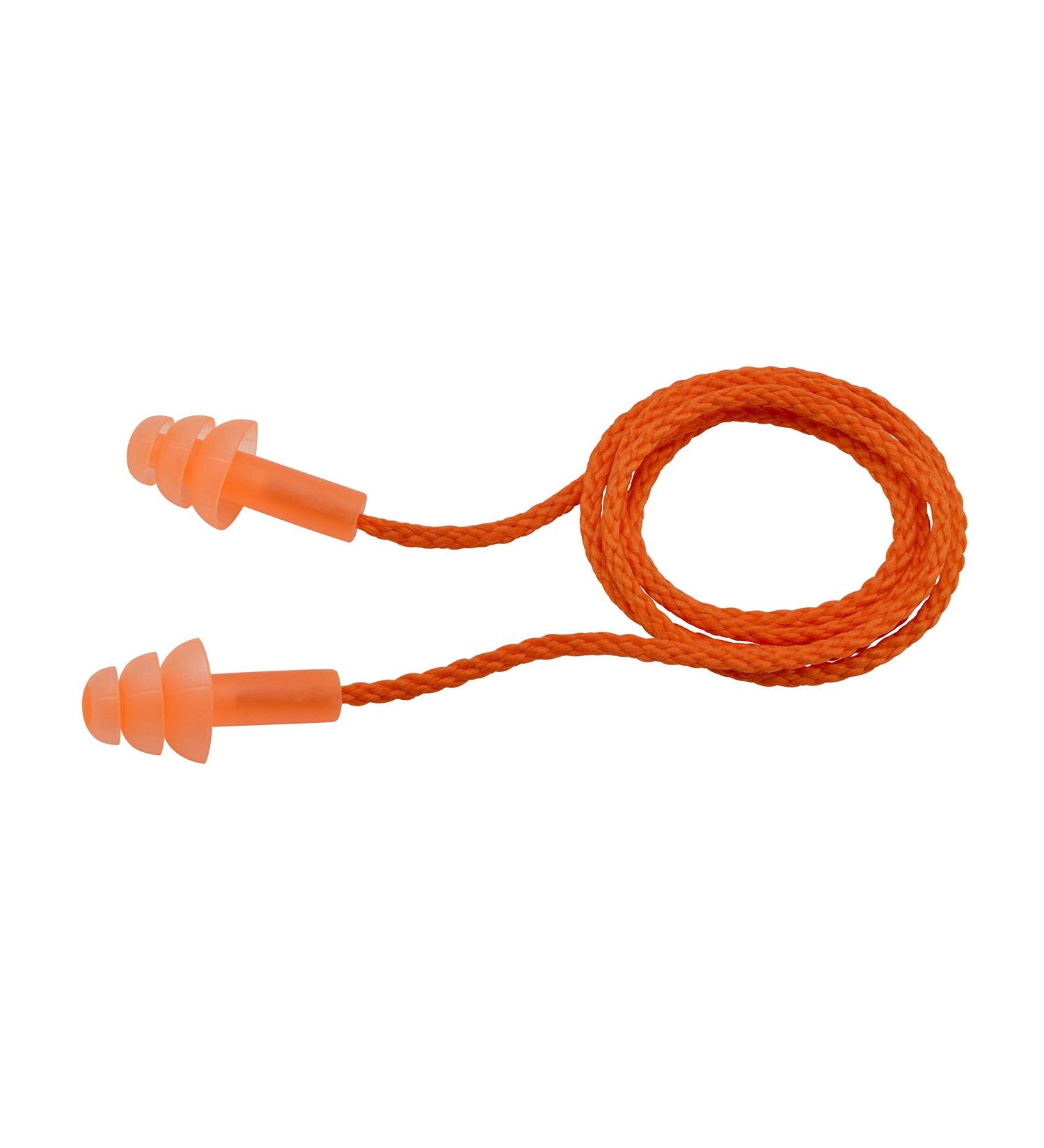 Delta Plus WELEP311OR Trisonic 3-Flange Reusable Corded Ear Plugs 9 Height 5 Wide 8 Length Thermo Plastic Rubber One Size (Pack of 100)