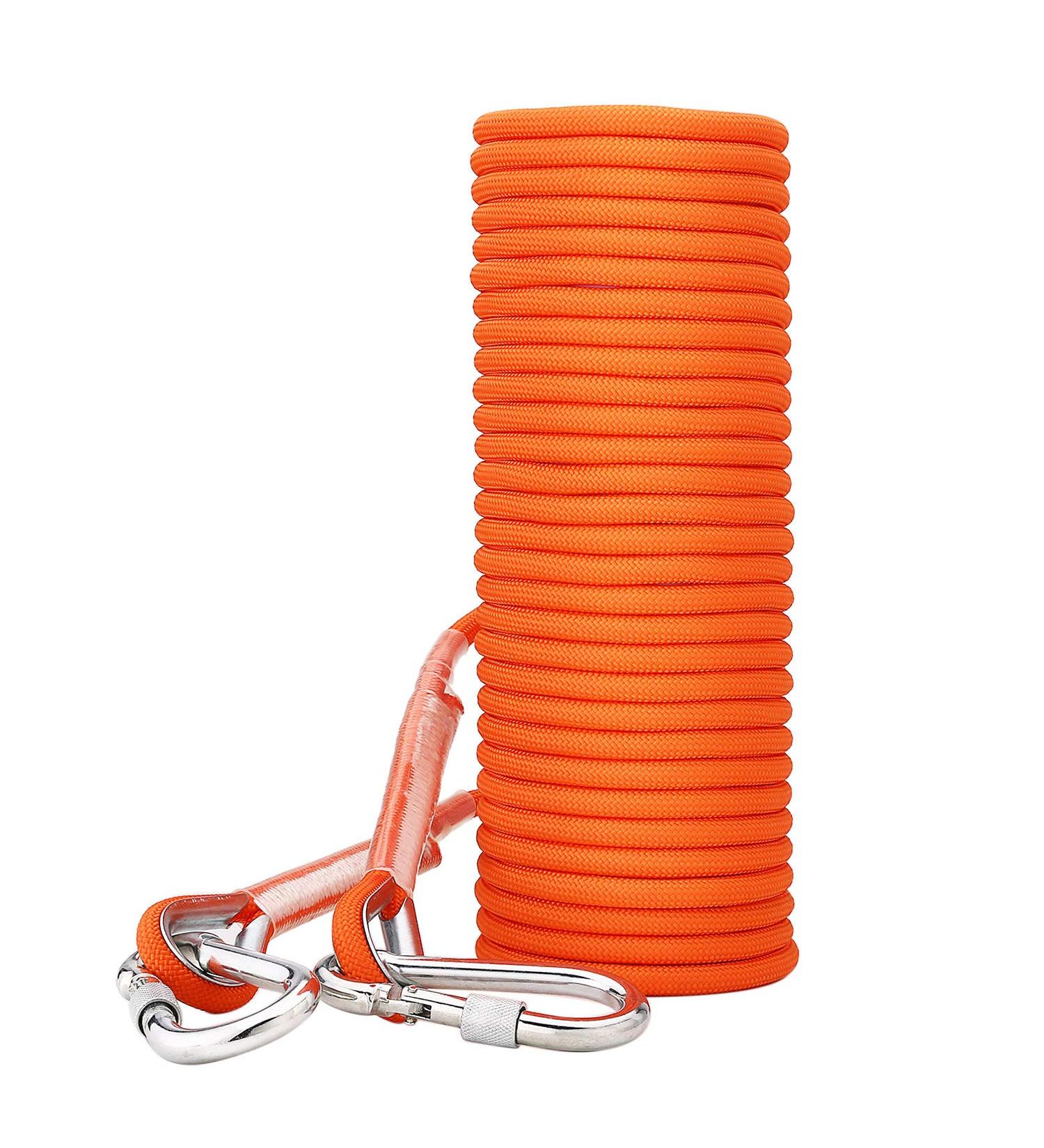 Enjohos 8mm Climbing Rope - Heavy-Duty Safety Rope with Screw Carabiner | 10m for Hiking Mountaineering Camping & Tree Climbing - 950kg Load Capacity (Orange) - Buy Online on GoSupps.com