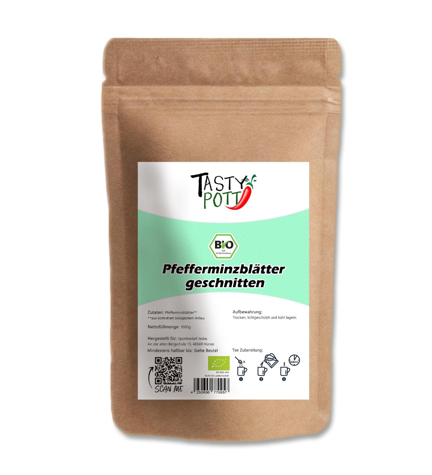  TASTY POTT Tasty Pott Organic Chopped Dried Peppermint Leaves | Mint Leaves | Peppermint Tea | Peppermint | Vegan Cuisine | Spices | Peppermint | In a 1000g bag - Buy Online on GoSupps.com