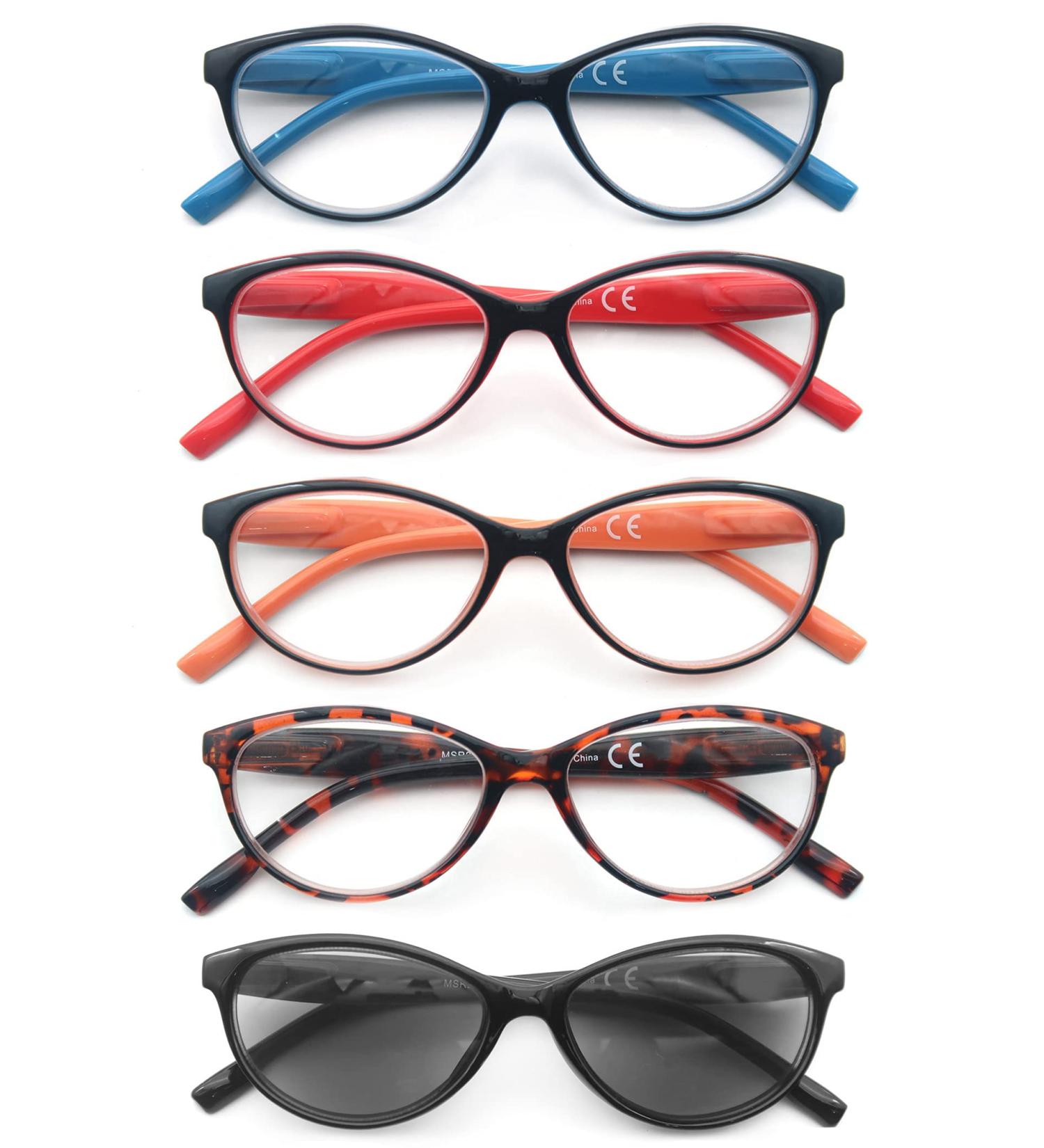 HEEYYOK Stylish Cat-Eye Reading Glasses for Women - Comfort Spring Hinges Clear Lens +1.50 5 Mixed Colors | Trendy Eyewear International Shipping - Buy Online on GoSupps.com