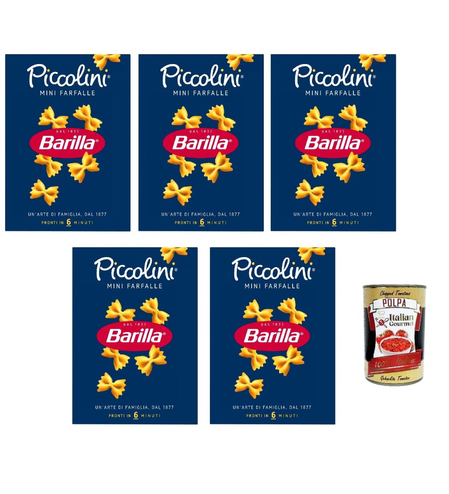 Barilla Piccolini Mini Farfalle small butterfly pasta for children and quick kitchen cooking time 6 minutes 100 durum wheat semolina ideal for sauces salads and soups 5 x 500 g + Italian Gourmet - Buy Online on GoSupps.com