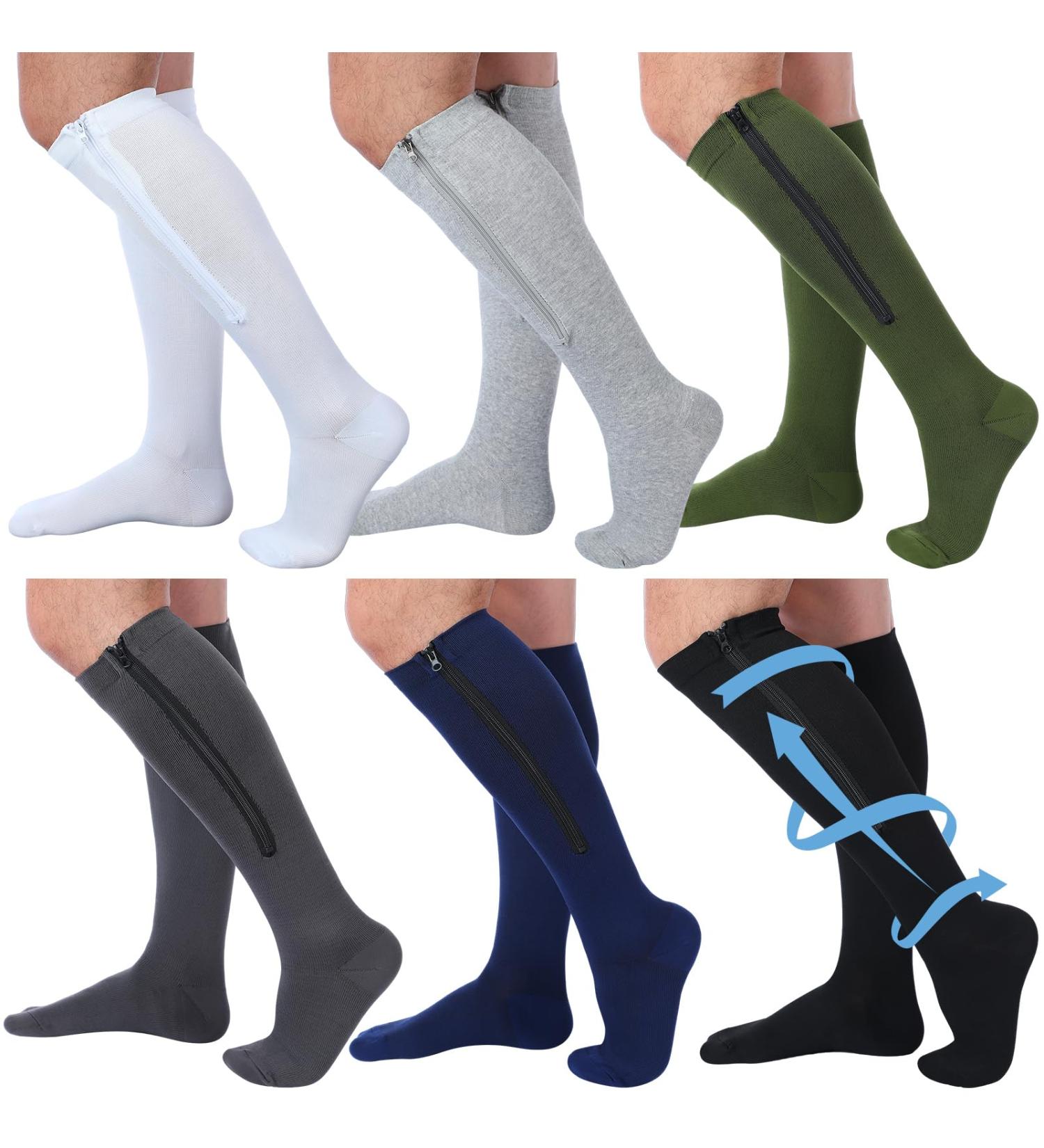 6 Pairs Men's Zipper Compression Socks 20-30mmHg | Colorful Knee High Stockings for Swelling & Travel | Comfortable Compression for Men & Women - Buy Online on GoSupps.com