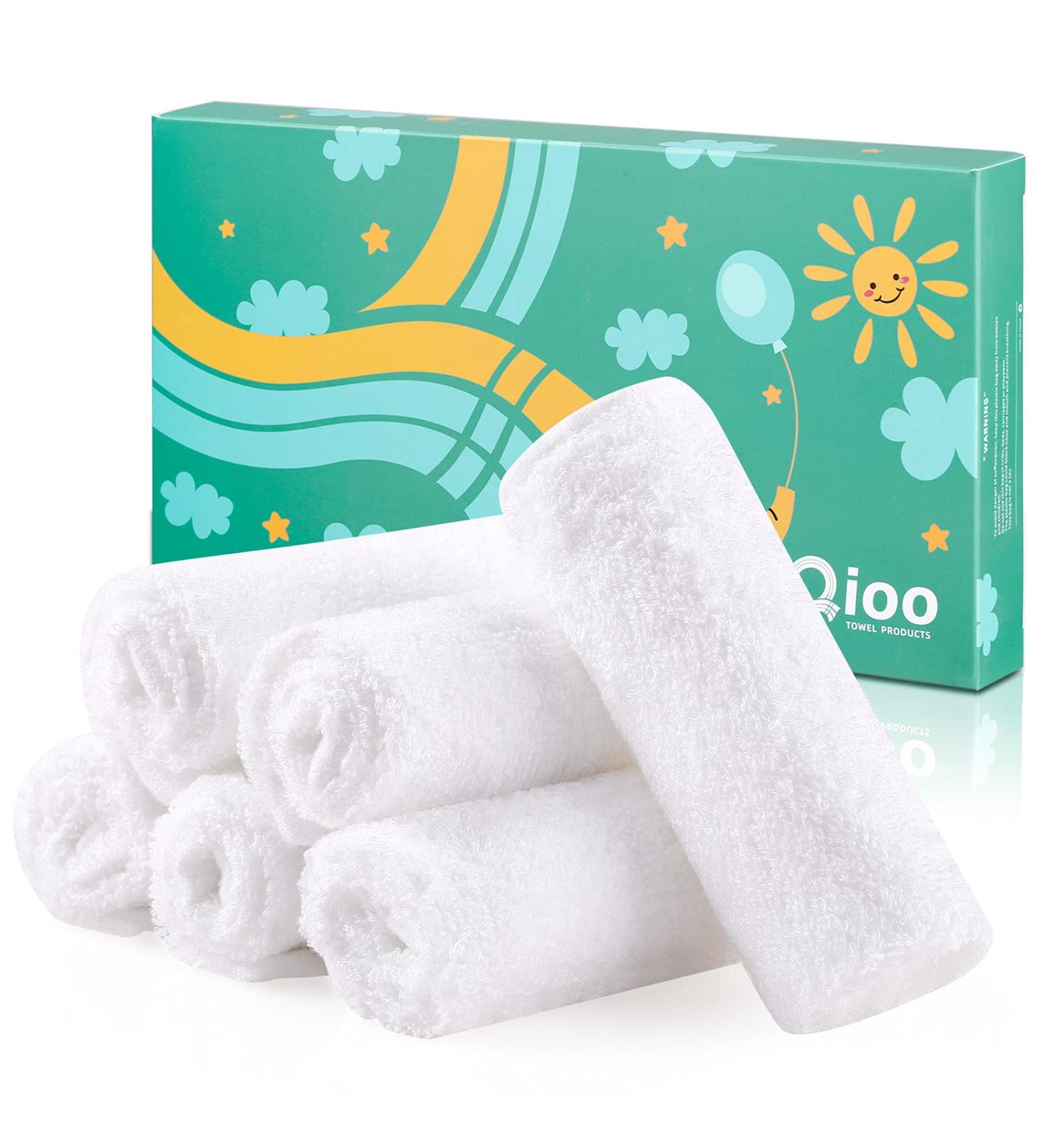 Qioo Baby Bamboo Washcloths 6 Pack - White | Soft & Gentle Baby Washcloths - Buy Online on GoSupps.com