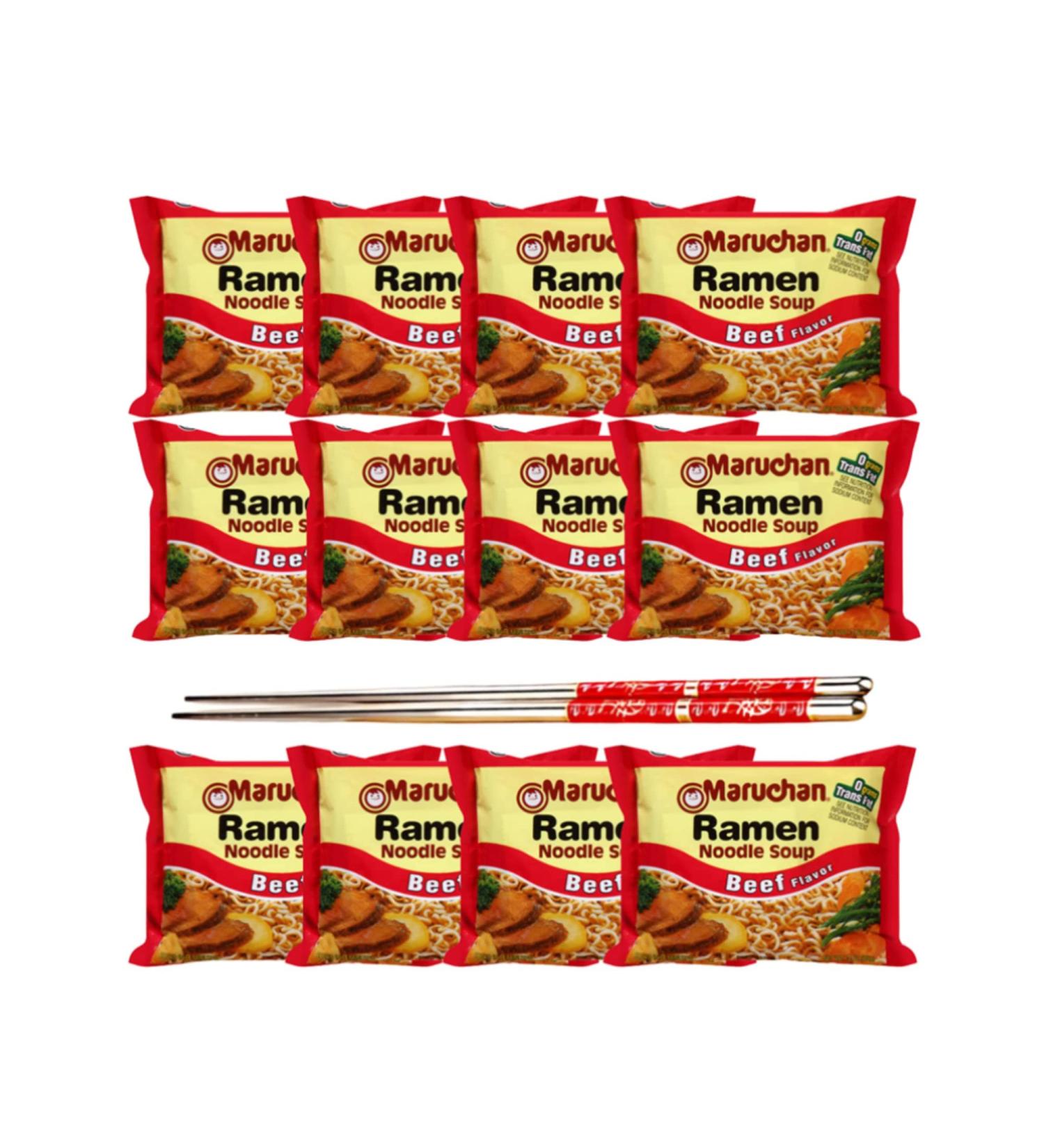 Ja Cor Instant Ramen Noodle Soup 0g Trans Fat Beef Flavor Noodles 3 oz. Bulk Pack Bundle with 1-Set of Reusable Stainless Steel Chopsticks(12 Individual Packs) - Buy Online on GoSupps.com