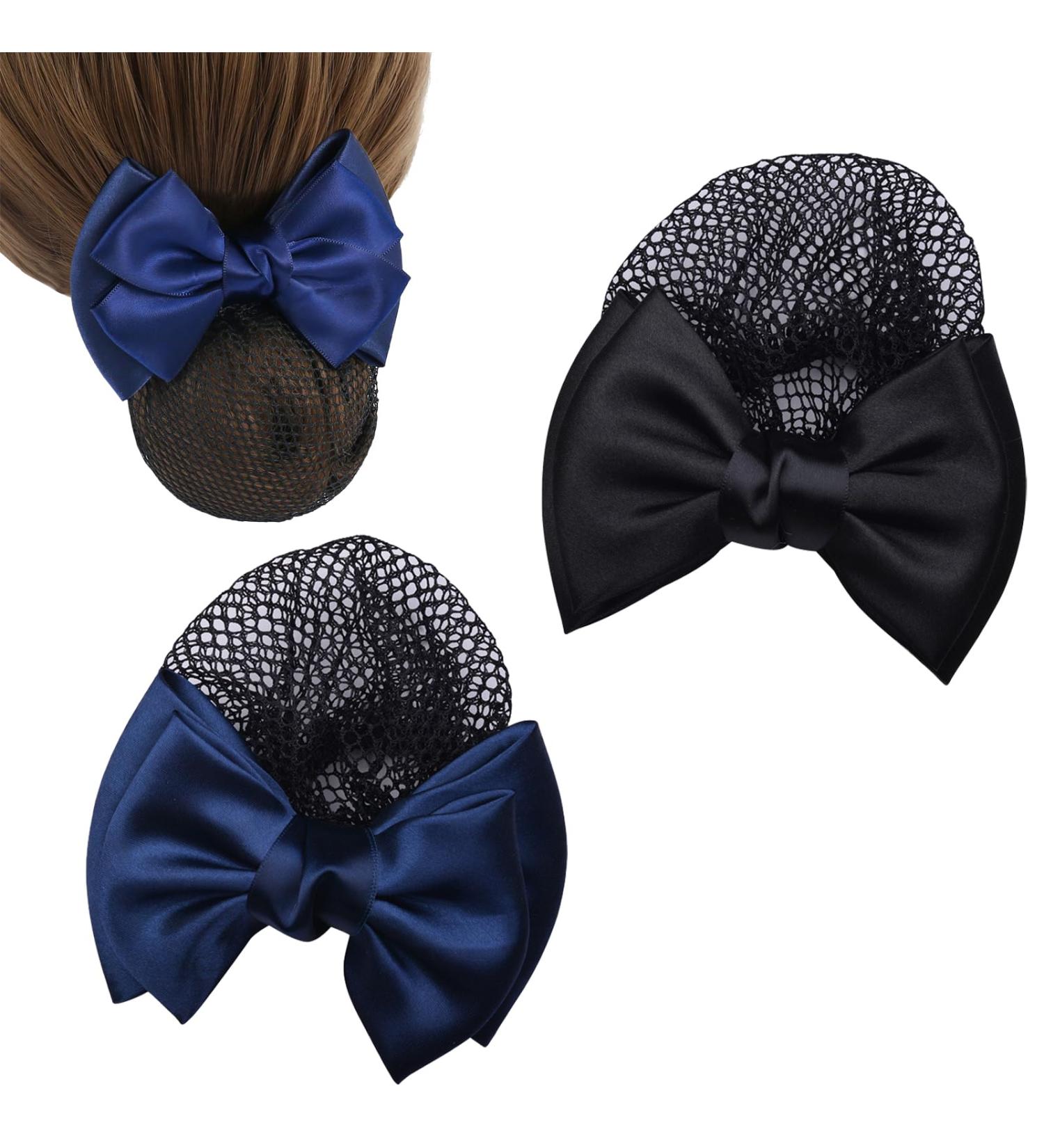 2 Pieces Hair Bowknot Bun Covers | Elastic Mesh Hair Caps for Nurses & Flight Attendants - Shop Internationally! - Buy Online on GoSupps.com