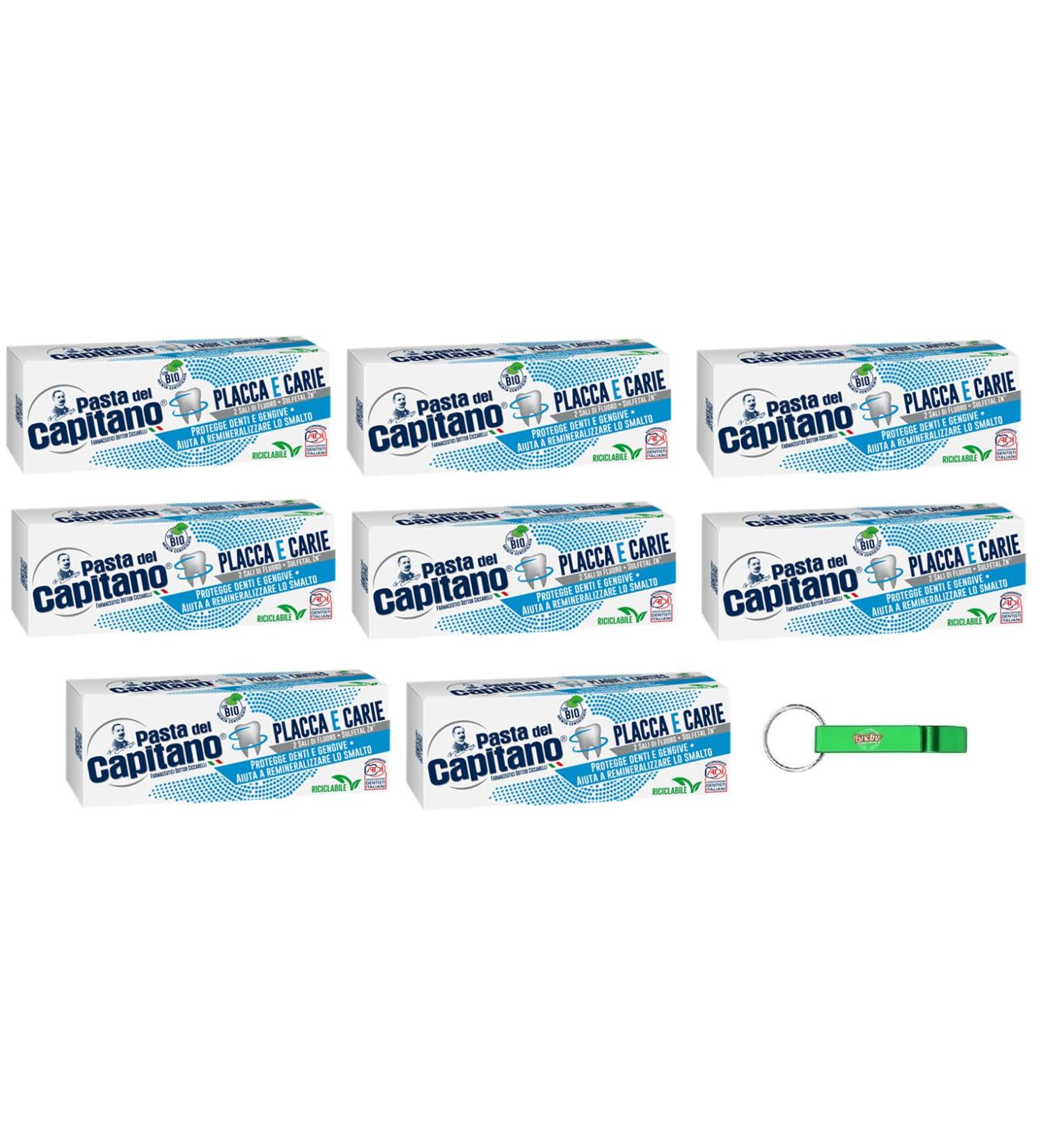 Buy 8x Pasta del Capitano Toothpaste for Plaque & Caries - 100ml + Free Beni Culinari Keychain - International Shipping Available - Buy Online on GoSupps.com