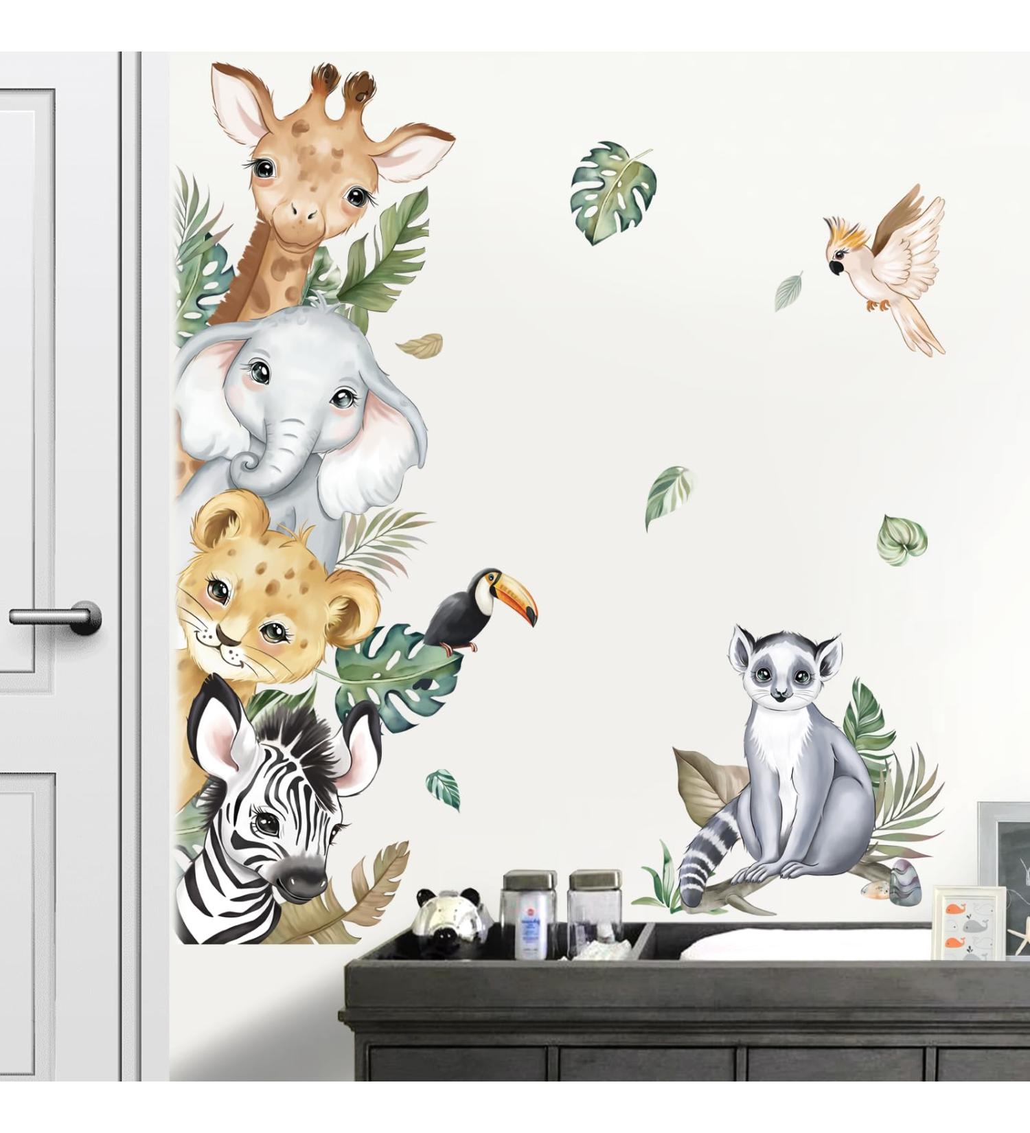 Decalmile Safari Raamstickers - Jungle Dieren Dubbelzijdig Olifant Aap Leeuw Giraf