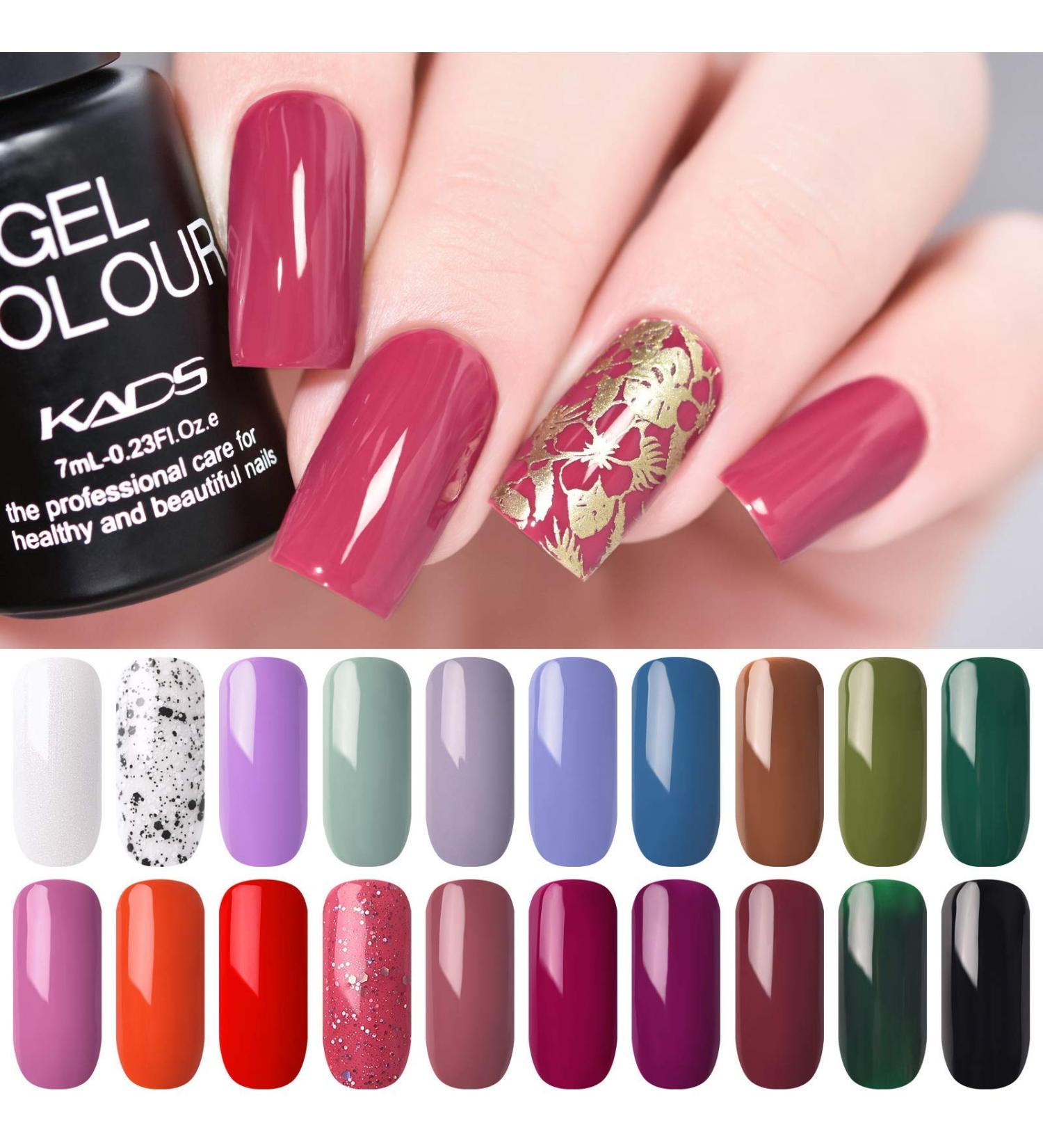 KADS Gel Nail Polish Set 20 Colors Soak Off UV LED Nail Gel Polish Glitter Blue Purple Nude Pink Orange White Black Spring Color Manicure Kit (Elegant) - Buy Online on GoSupps.com