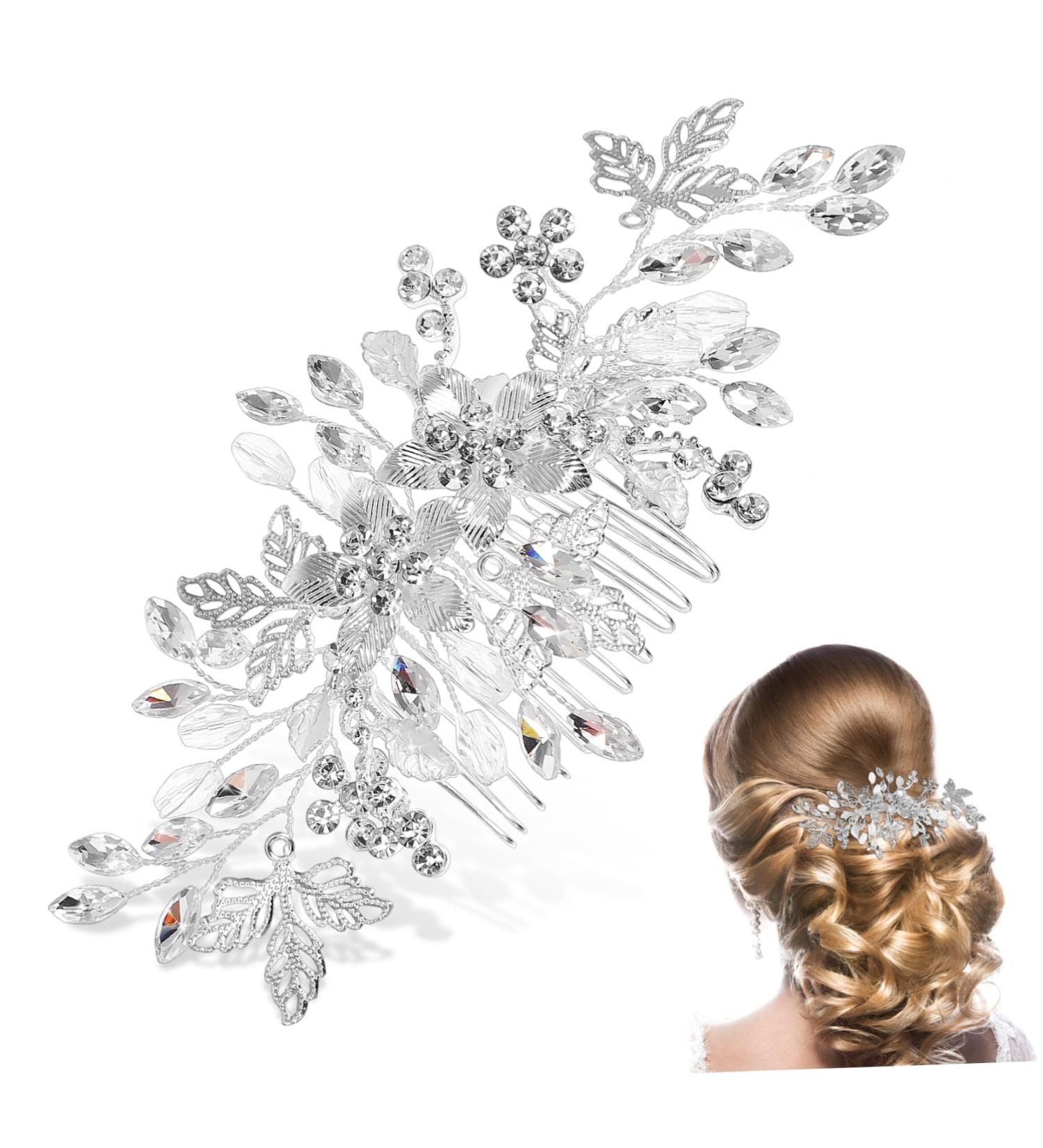 PLAFOPE Rhinestone Tuck Comb Bridesmaid Hair Comb Flower Side Comb Rhinestone Pearl Combs Rhinestone Leaf Hairpin Flower Girl Hair Accessory Leaf Bridal Headpieces Side Combs Rhinestones - Buy Online on GoSupps.com