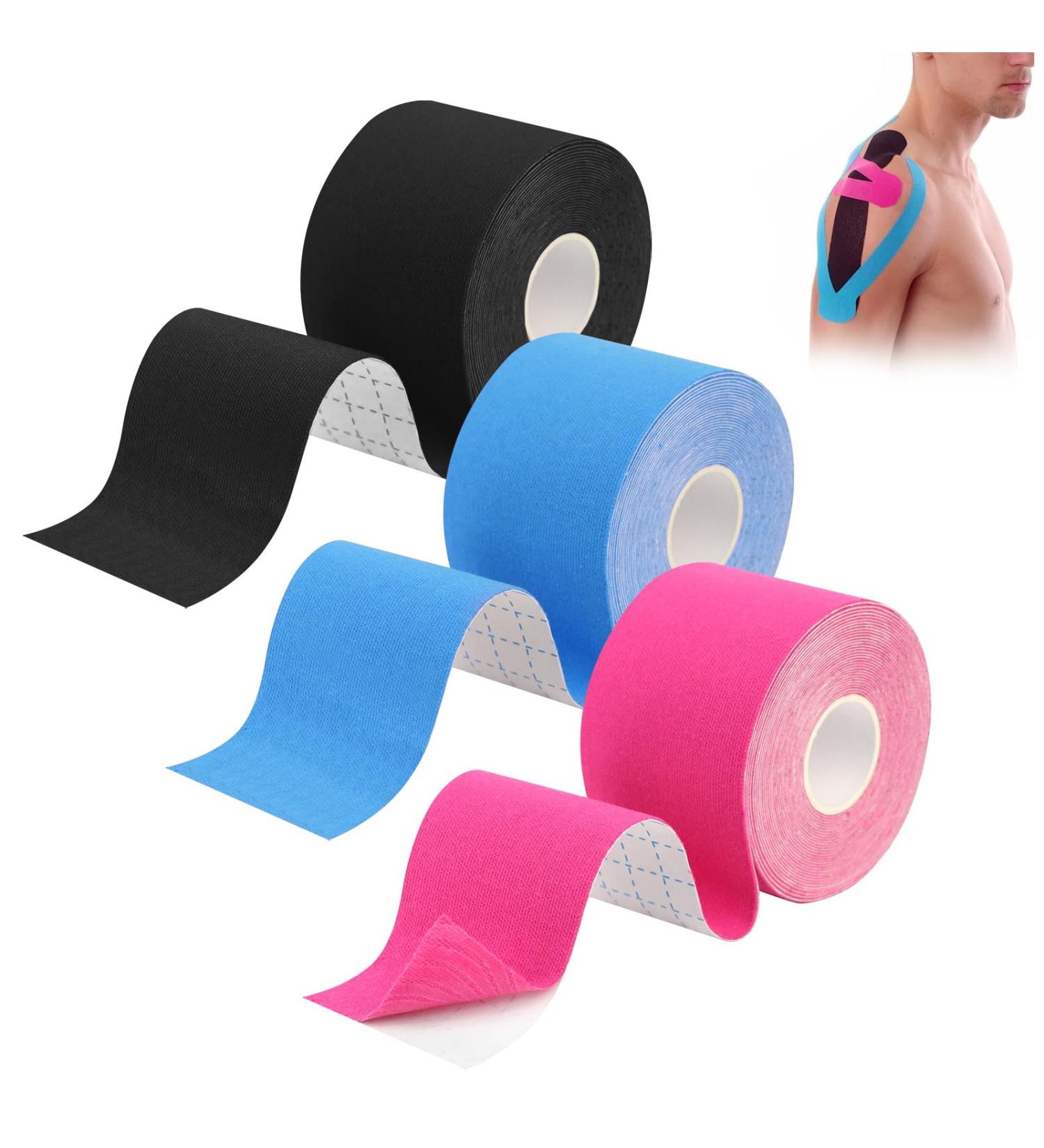 3 Rolls Kinesiology Tape - Waterproof Sports Tape for Muscles Knees Shoulders & Elbows (Blue/Pink/Black 5m x 5cm) - Buy Online on GoSupps.com