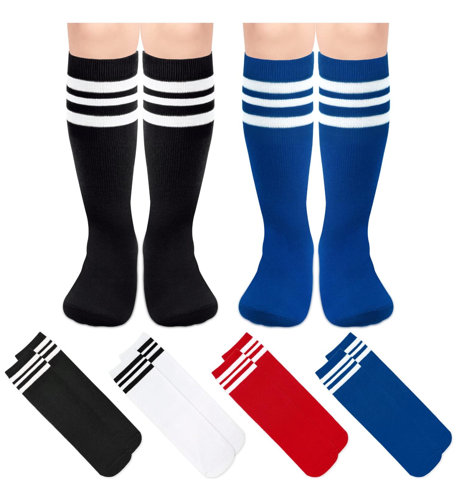 Qikqik 4 Pairs Toddler Soccer Socks | Kids Baseball Knee High Cotton Tube Socks | 3-6 Years | Red, Blue, Black, White - Buy Online on GoSupps.com