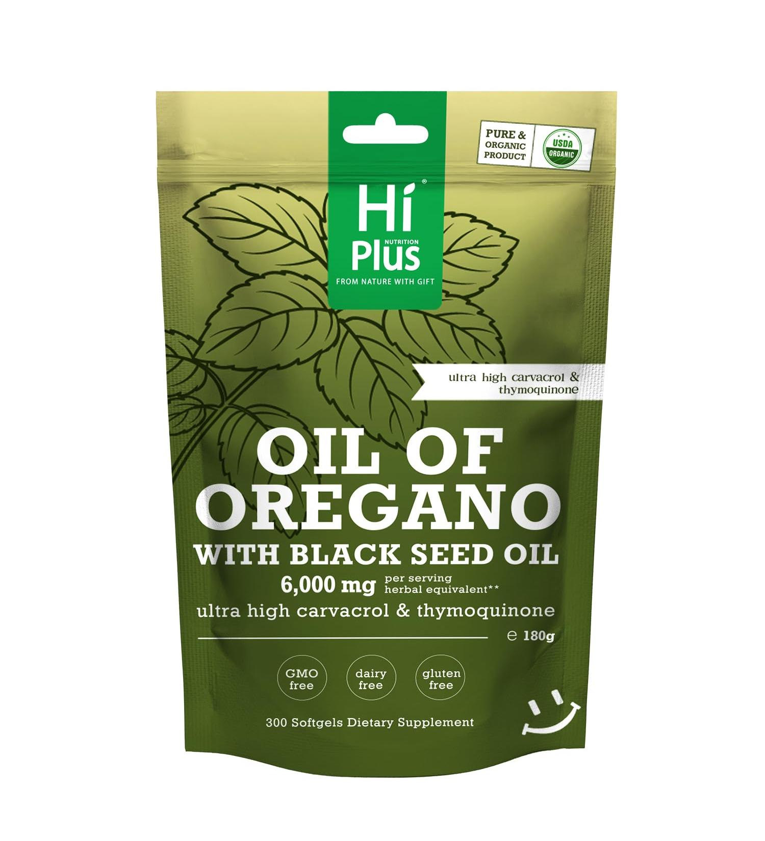 HiPlus 2-in-1 Oil of Oregano + Black Seed Oil Softgels 6000mg | 4X Strength Carvacrol & Thymoquinone | Plant-Based, Non-GMO, lmmune Support | 300 Softgels - Buy Online on GoSupps.com