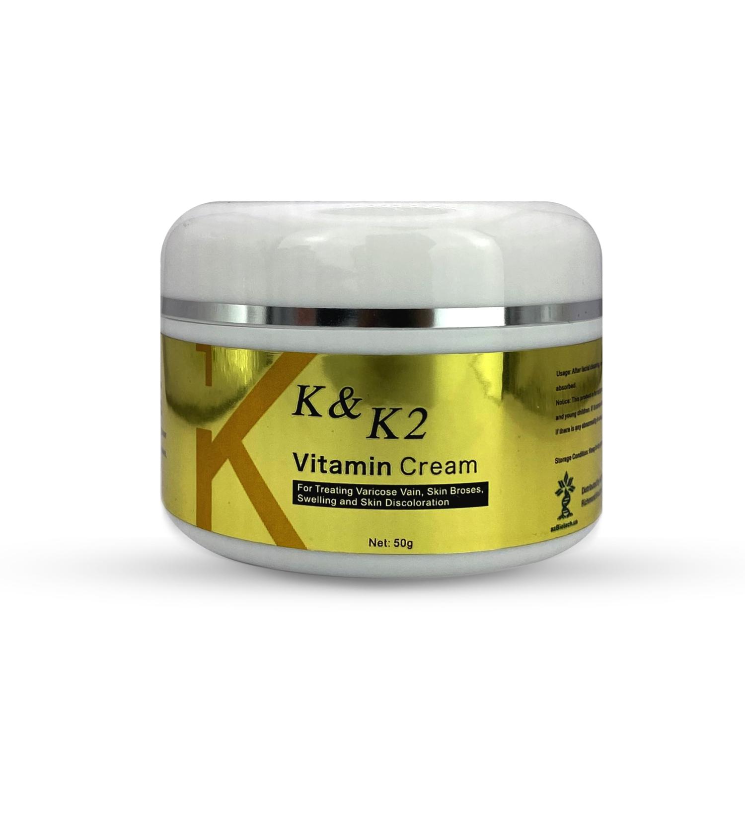 Vitamin K+K2 Cream - 1.76 OZ | Reduce Redness Discoloration & Restore Bruised Skin | Help with Spider Veins - Buy Online on GoSupps.com