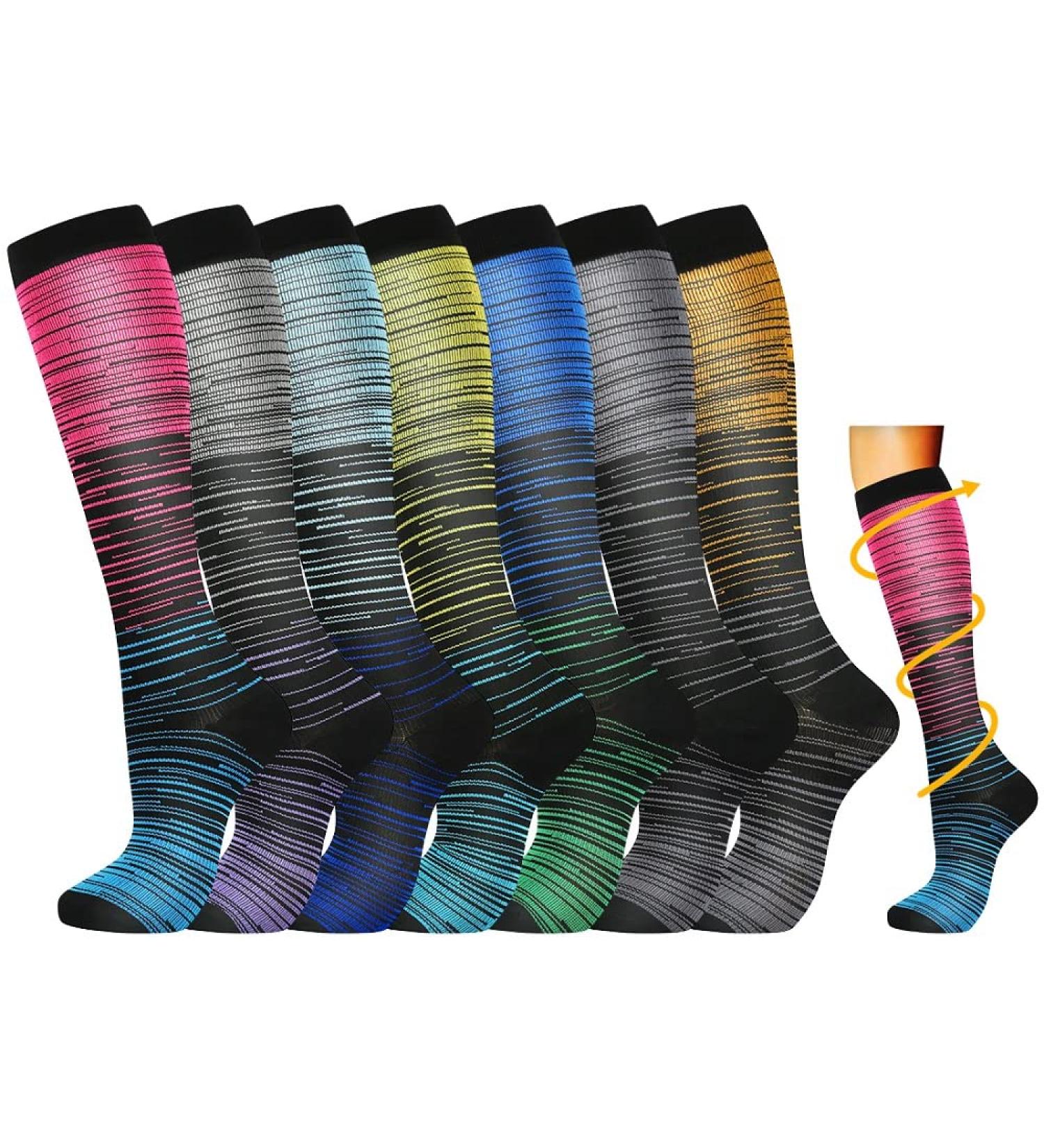 Losvcbcx 7 Pairs Compression Stockings & Socks for Men & Women - 15-20 mmHg Ideal for Travel & Nurses L-XL Size Mix - Buy Online on GoSupps.com