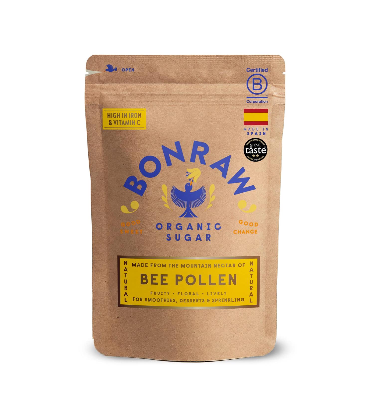 BONRAW Organic Mountain Bee Pollen 500g | Award-Winning Great Taste 2021 | Nutrient-Rich Superfood High in Vitamin C, Iron, Folic Acid, Biotin & Potassium | 500g Pack - Buy Online on GoSupps.com
