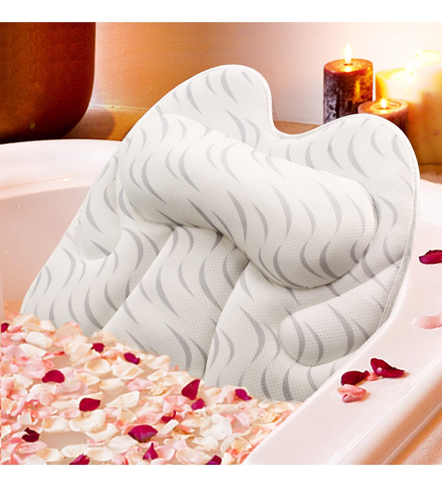 4D Air Mesh Bath Pillow for Tub Neck and Back Support - Ergonomic Design for Ultimate Comfort and Relaxation | Ideal Spa Bath Gift for Women - White - Buy Online on GoSupps.com