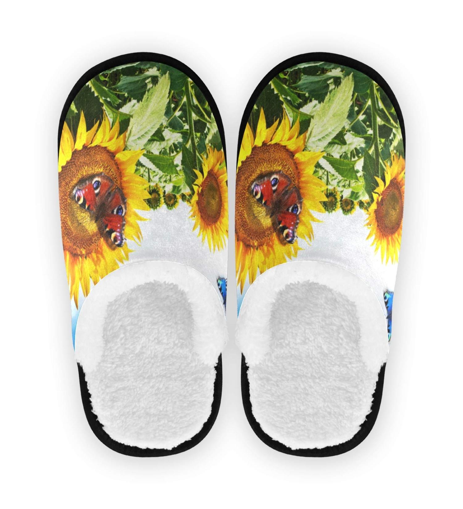 Mnsruu Sunflower Butterfly Floral House Slippers | Slipproof Cotton for Home Hotel Spa & Travel (UK4-7) - Unisex Comfort - Buy Online on GoSupps.com