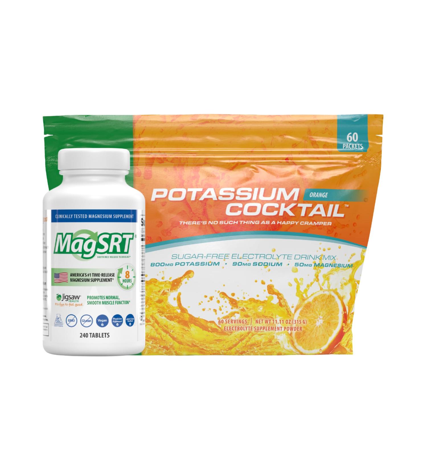 Jigsaw Health Bundle | MagSRT 240 Tablets and Potassium Cocktail (Orange) 60 Servings (Packets) - Buy Online on GoSupps.com