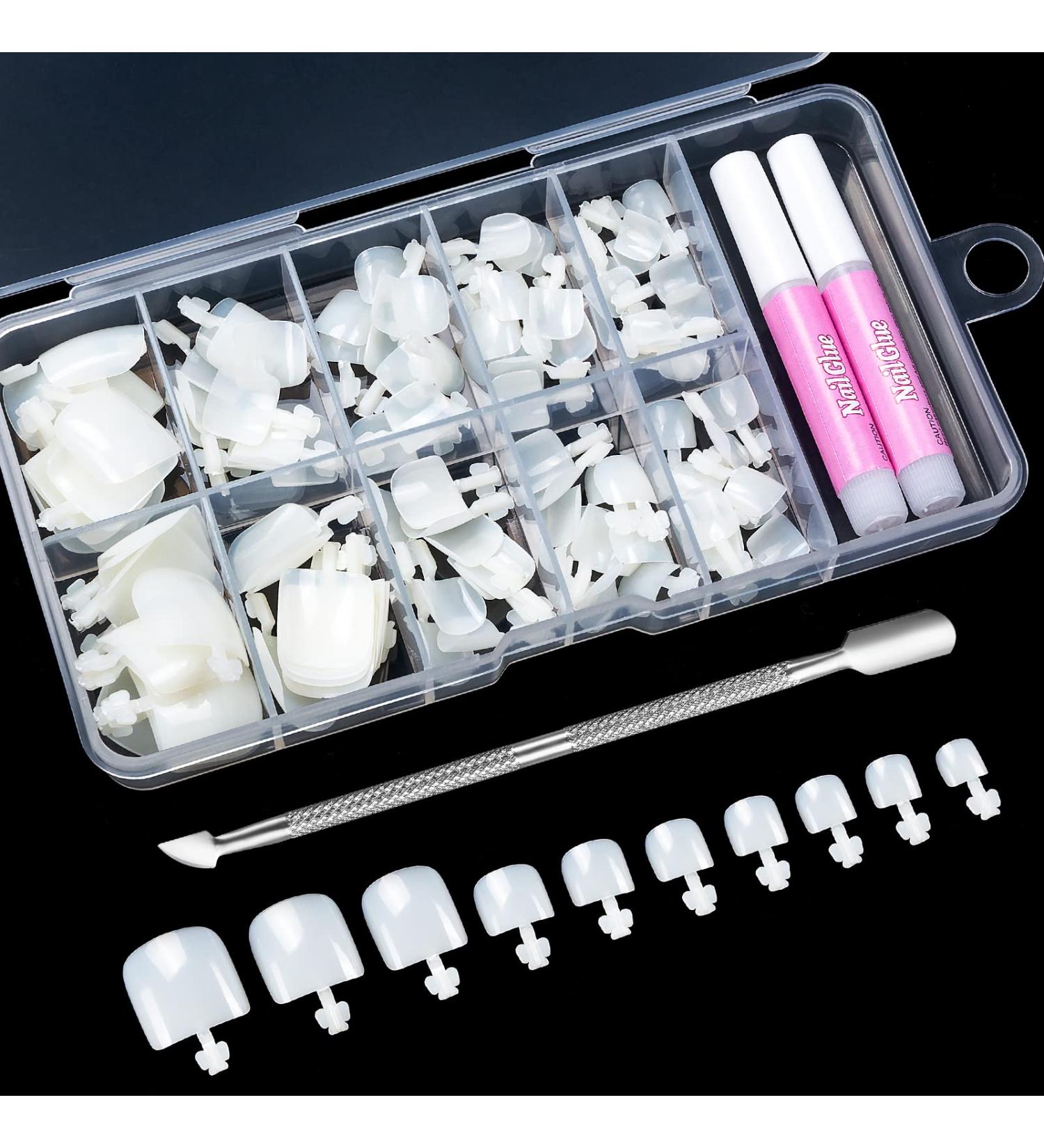 100pcs Natural Acrylic False Toe Nails Set with Glue - Full Cover Artificial Toenail Tips for Women, Girls, Nail Salon, DIY - Buy Online on GoSupps.com
