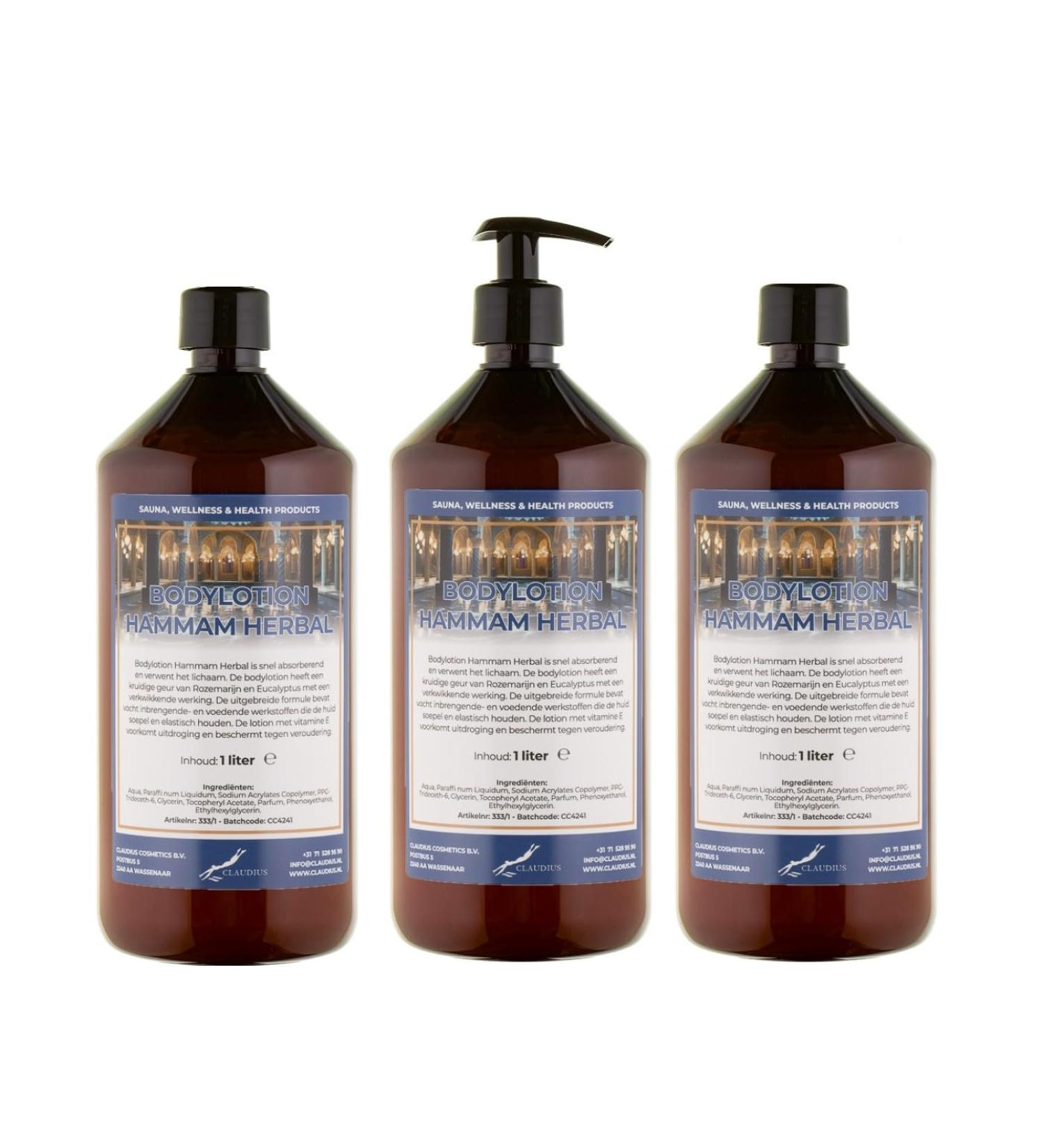 Claudius Body Lotion Hammam Herbal 3 x 1 liter with 1 pump amber