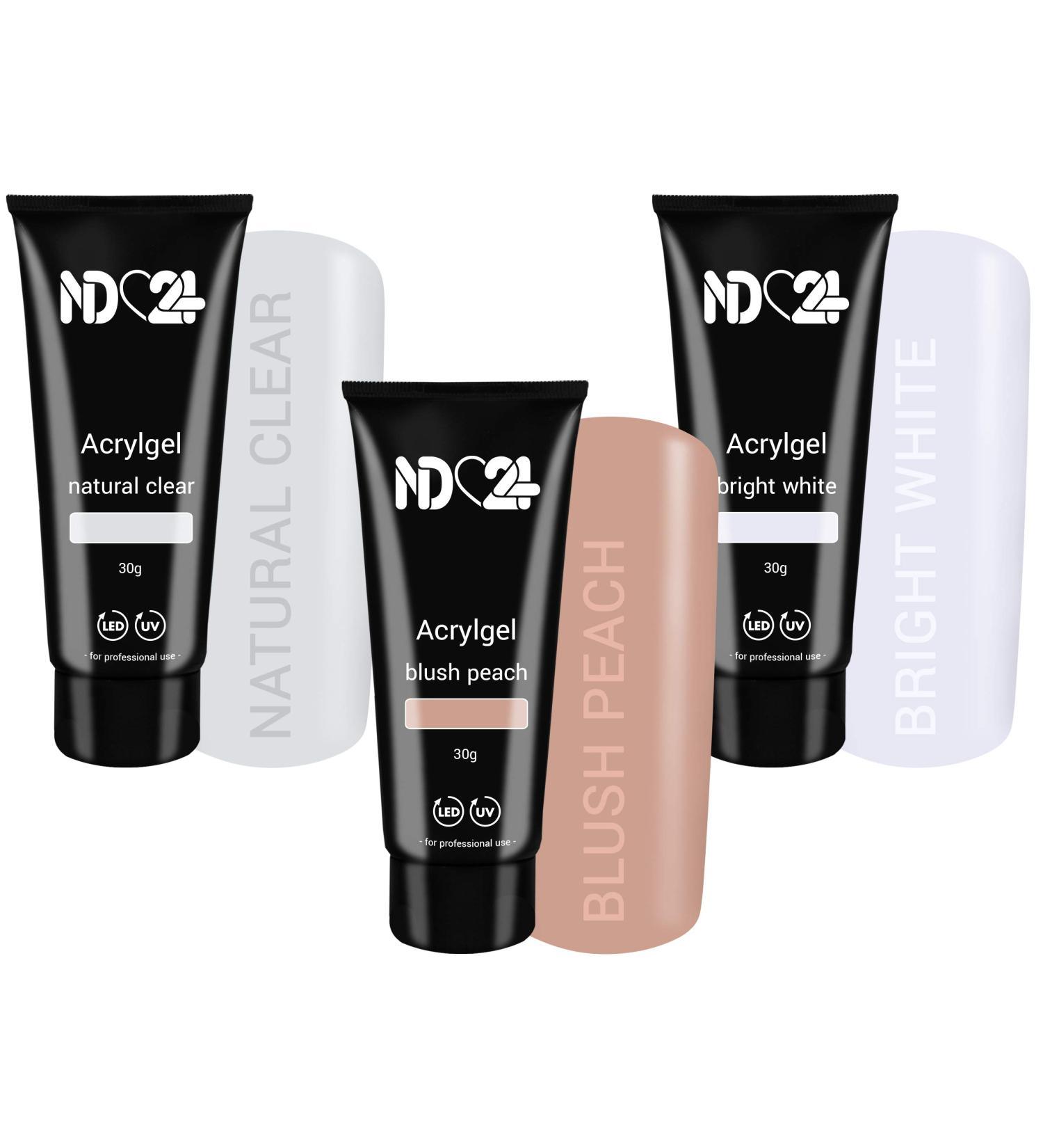 Poly Acrylic Gel Tube Set for French Nails - Clear Blush Peach & Bright White (3 x 30g) | International Shipping Available - Buy Online on GoSupps.com