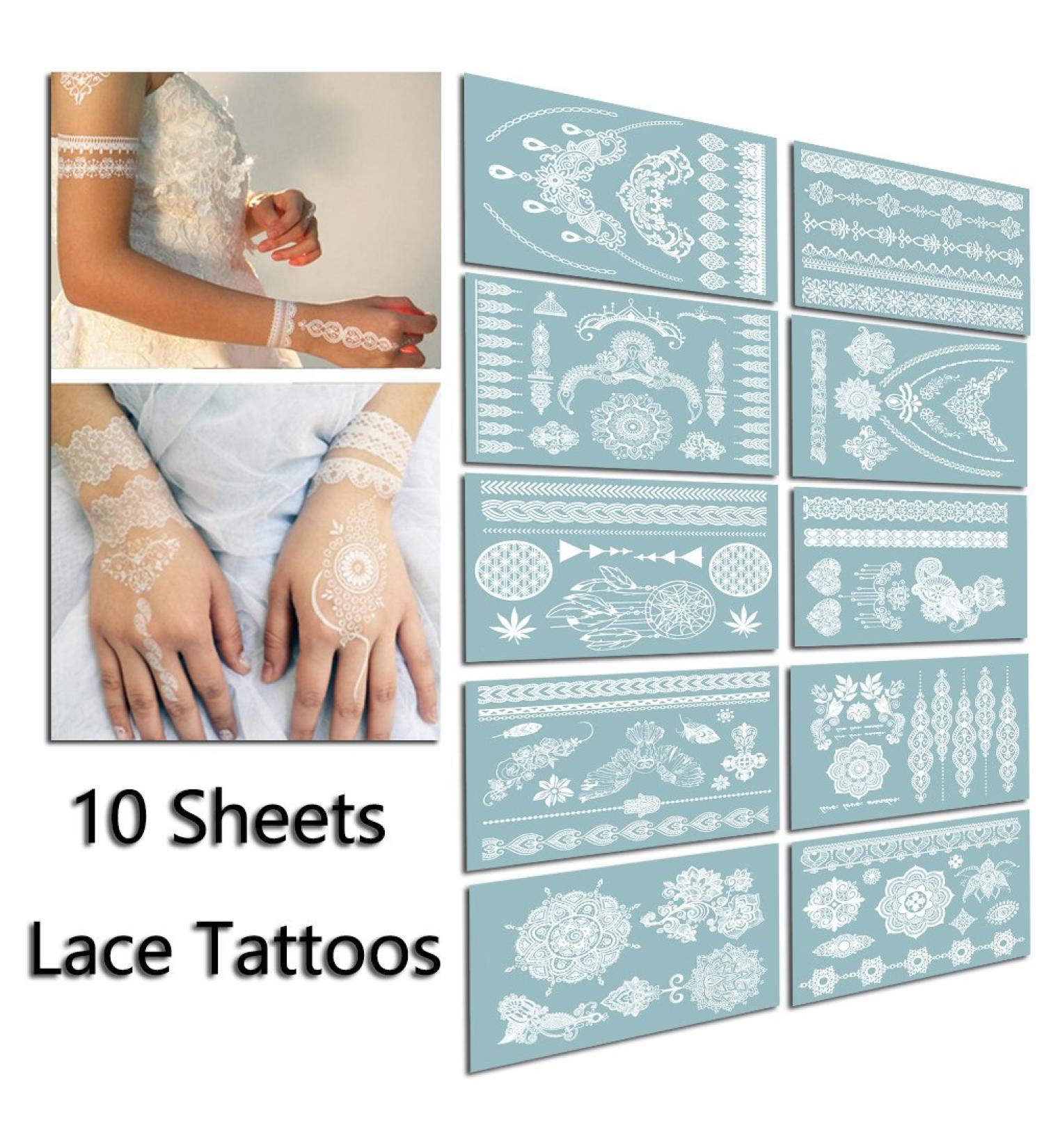 TAFLY Lace White Chains Tattoo Stickers for Women & Girls - 150 Designs, Waterproof Body Transfer Tattoos - Buy Online on GoSupps.com