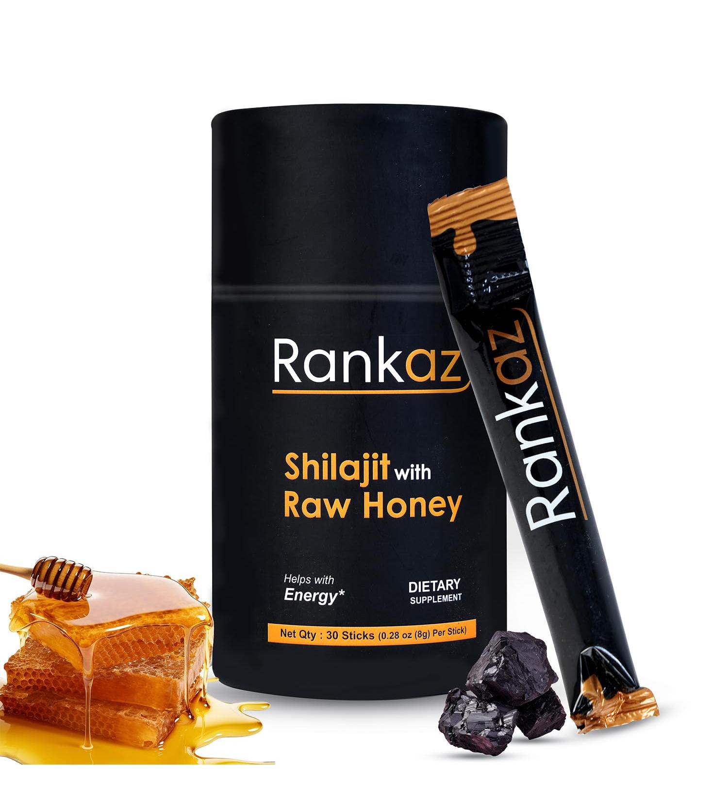 Rankaz Natural Shilajit Honey Sticks Organic - 30 Sticks Shilajit Honey Fulvic Acid and Trace Minerals - Buy Online on GoSupps.com