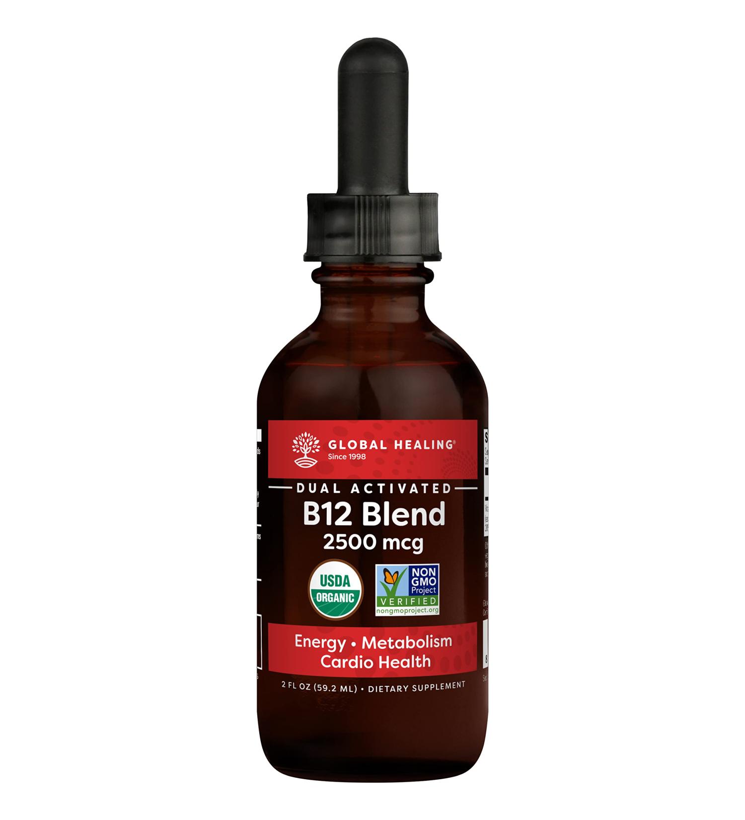 Global Healing Center Vegan B12 Drops - 2500 mcg Sublingual Liquid for Energy & Mood | 60-Day Supply - Buy Online on GoSupps.com