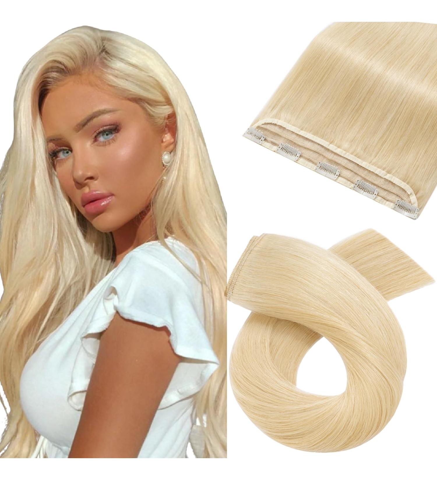 Silk-Co 1PC Clip-In Hair Extensions - Real Human Hair 20cm 40g Soft & Naturally Smooth Blonde 613# - Buy Online on GoSupps.com